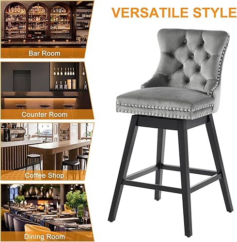 Vista 8 de Taburetes de bar con altura de mostrador, taburetes de bar giratorios 360 con respaldos, sillas tapizadas de tela de terciopelo de alta calidad