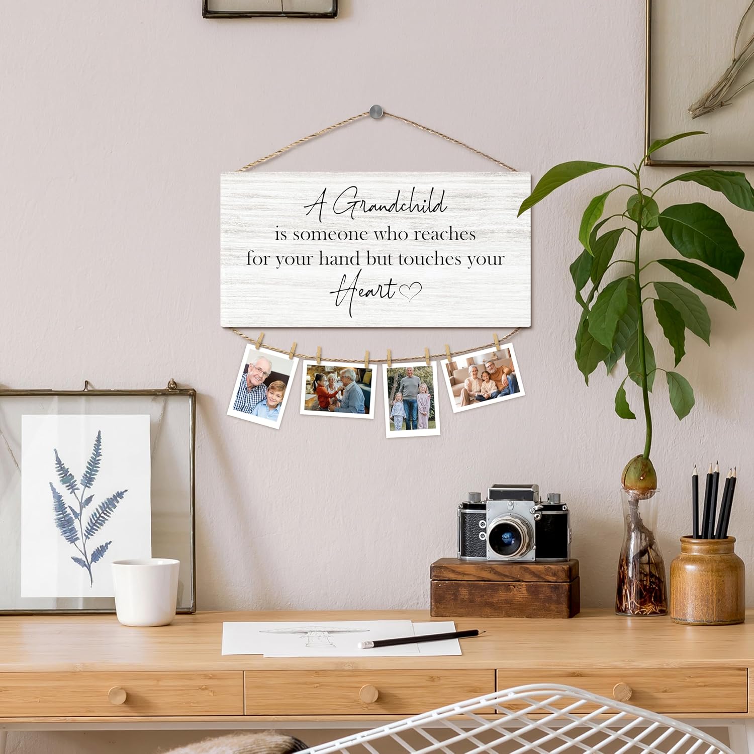 Grandparents Gifts Hanging Photo Display, Grandkids Wooden Picture Board for Photos, Mothers Fathers Day Birthday Gifts for Grandma Grandpa, Grandchild Decorative Photo Holder for Wall - Image 3