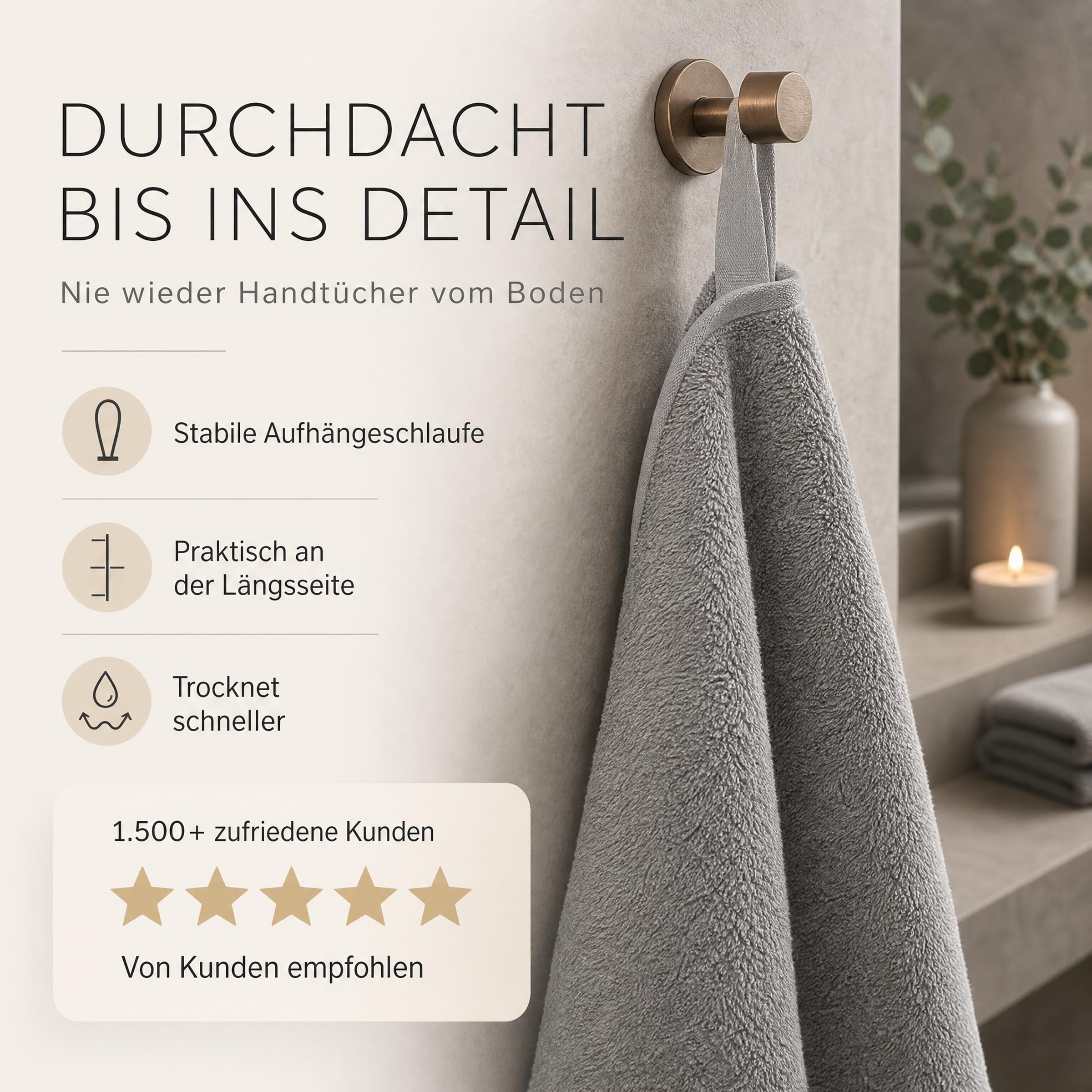 Handtuch Set 6-teilig aus 100% Baumwolle – 2 Badetücher 70x140 cm & 4 Handtücher 50x100 cm für Bad & Gäste-WC, Weich, Saugstark, Schnelltrocknend - Hellgrau