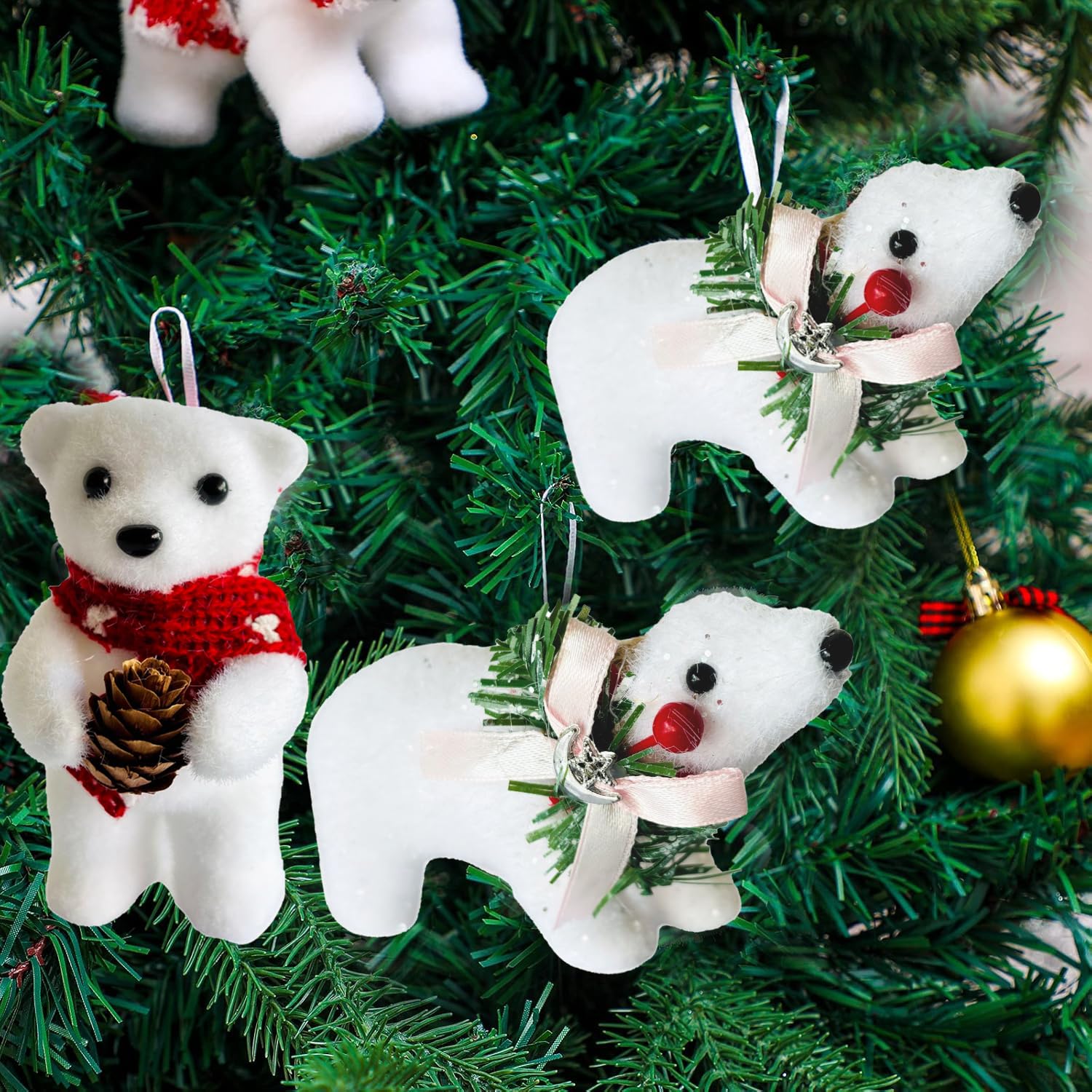PartySanthe White Polar Bear Christmas Decorations Xmas Winter Wonderland Decoration Christmas Ornaments Xmas Tree Hanging Decorations - Set of 4pcs 1