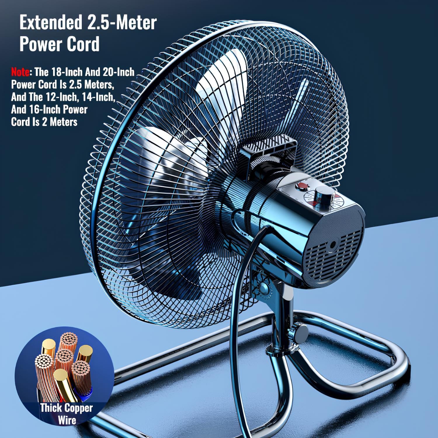 Ventilador Industrial de Suelo, Alta Velocidad en Metal con 3 Niveles