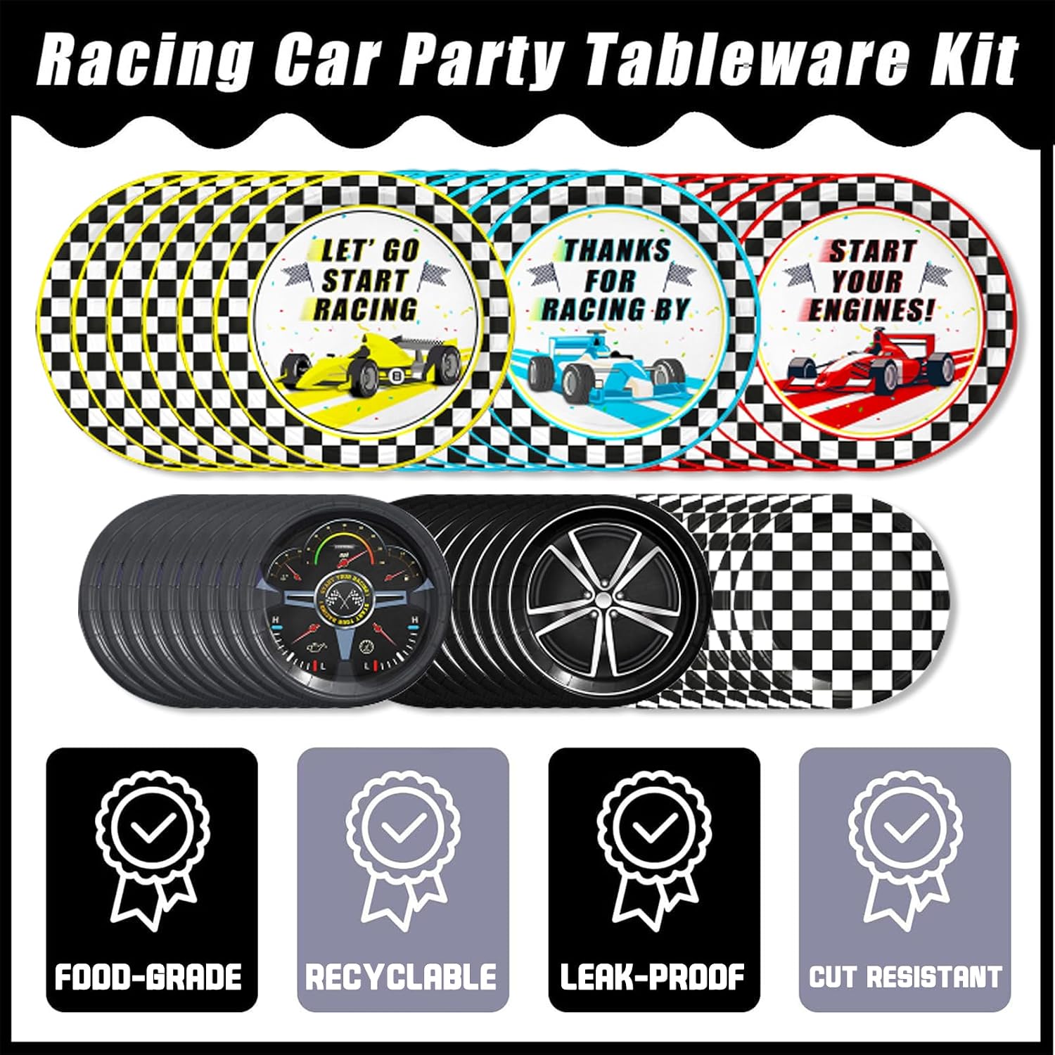 120pcs Race Car Birthday Party Decorations Tableware Racing Car Party Decorations Checked Race Car Theme Birthday Plates Napkins and Cups for Racing Party Supplies Serve 30 image 3