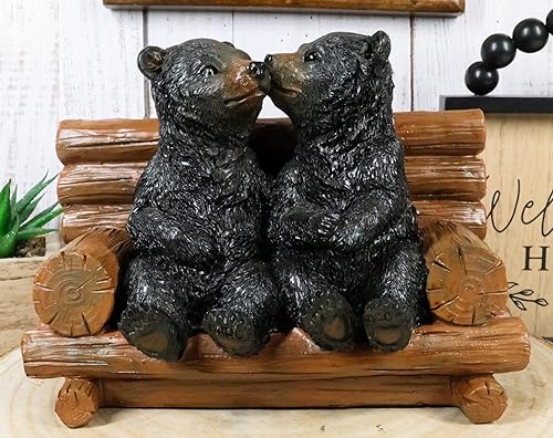 Miniatura 3 de Ebros Gift Fantástico bosque negro oso hermanos besando por troncos de árbol, figura de banco de 6 pulgadas de alto, figura decorativa familiar de