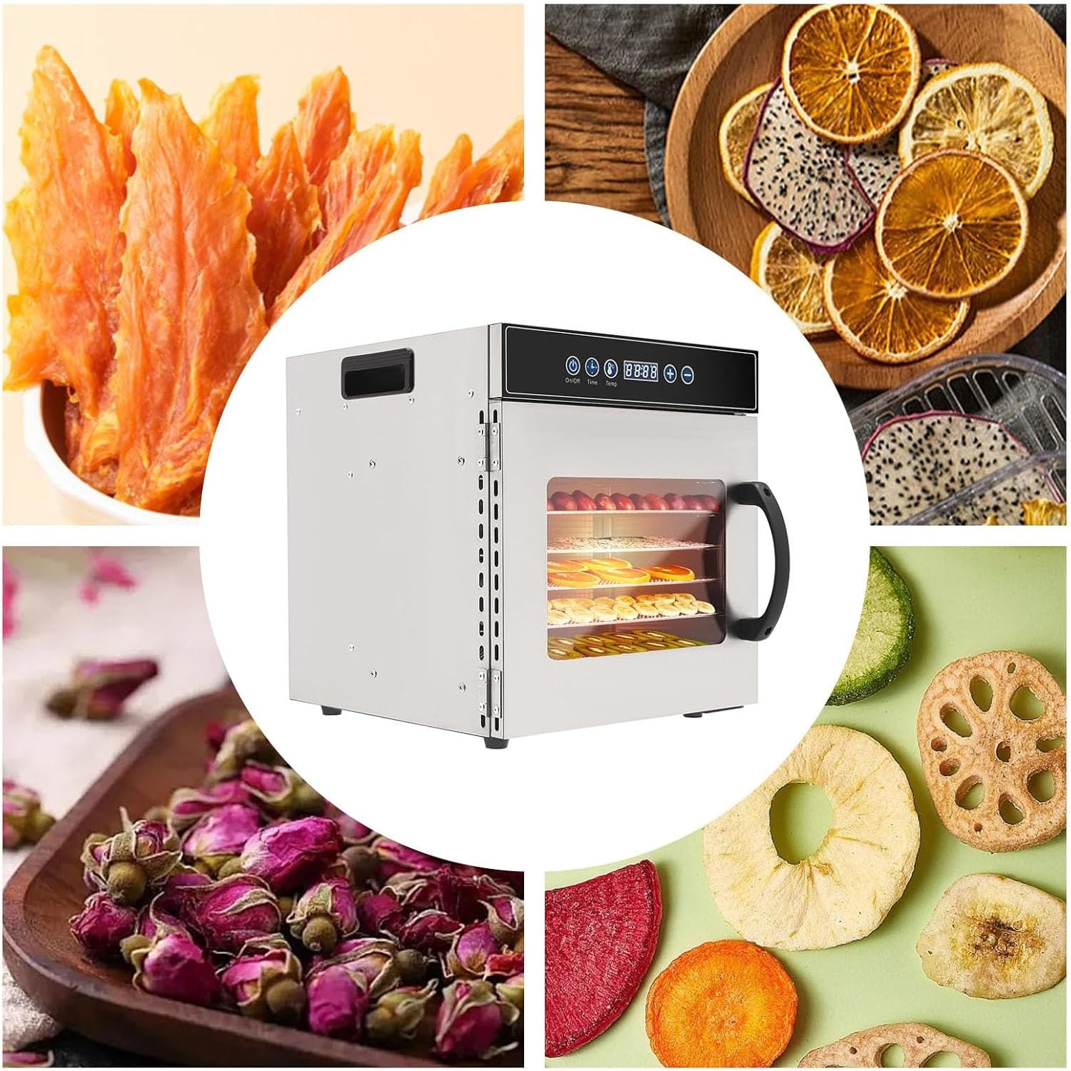 Secador De Alimentos Deshidratador con Termostato Ajustable De 30-90 °C Y Temporizador Digital De 24 Horas, Control Inteligente por Microcomputadora para Pescado, Verduras Y Carne