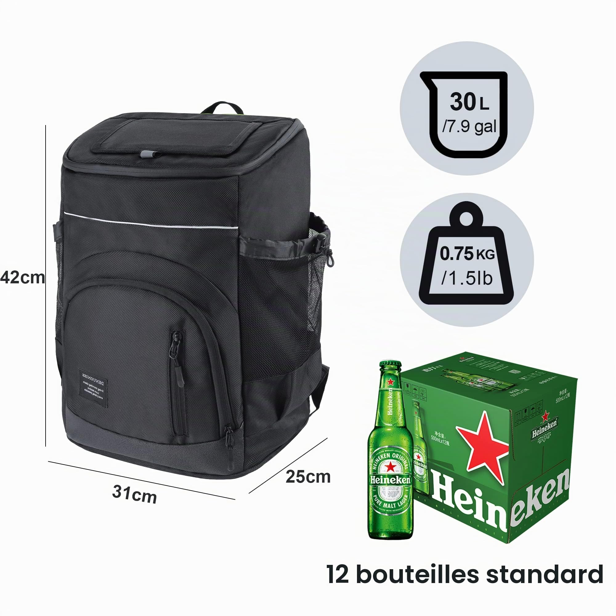 Sac à Dos Glacière Isotherme 30L, Sac Isotherme Pique Nique Grande Capacité pour Hommes Femmes, Glacières de Camping Randonnée Plage