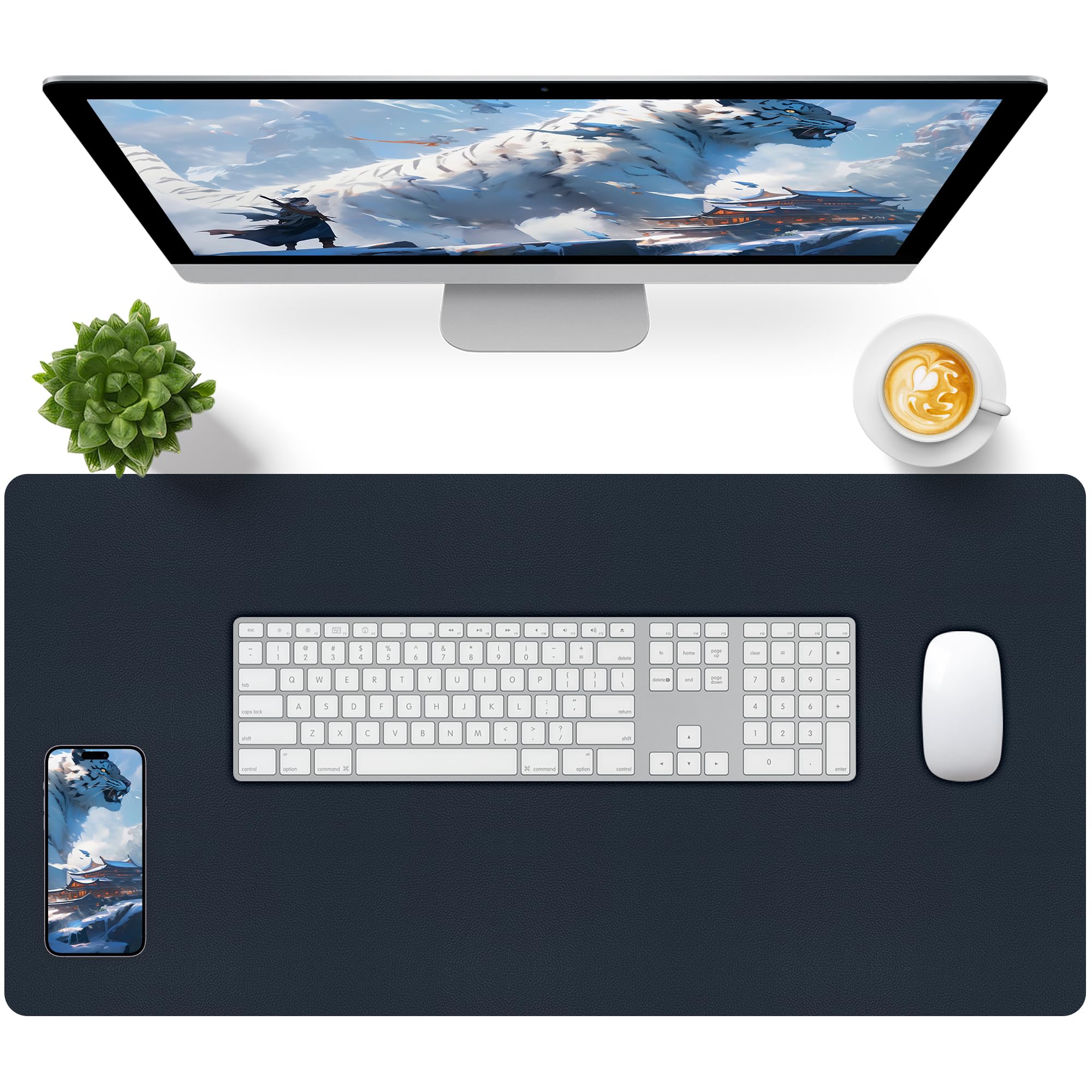 Bloss Dark Blue Desk Mat, Desk Matt for Desktop, Waterproof Large Leather Keyboard Mat, Computer Mat for Office/Home/Decor(31.5 x 15.7 Inches)