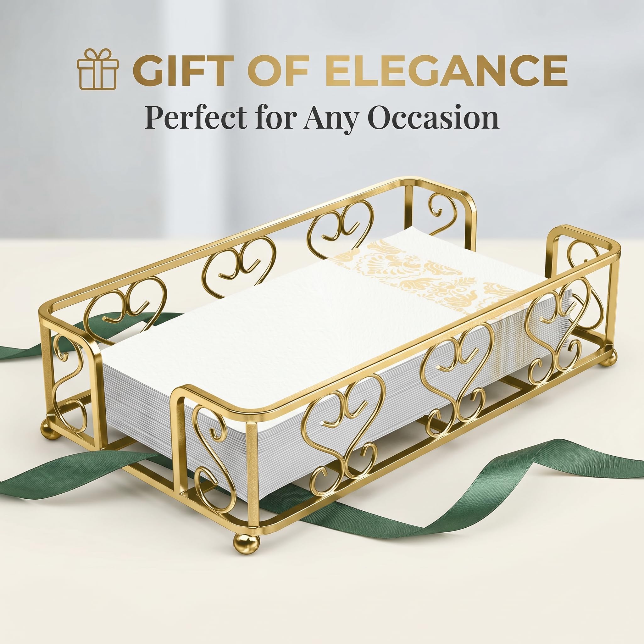 Bandeja dorada para servilletas para baños elegantes, soporte dorado para toallas de invitados con servilleta de papel y dispensador de toallas de mano, servilletero de cena para mesas