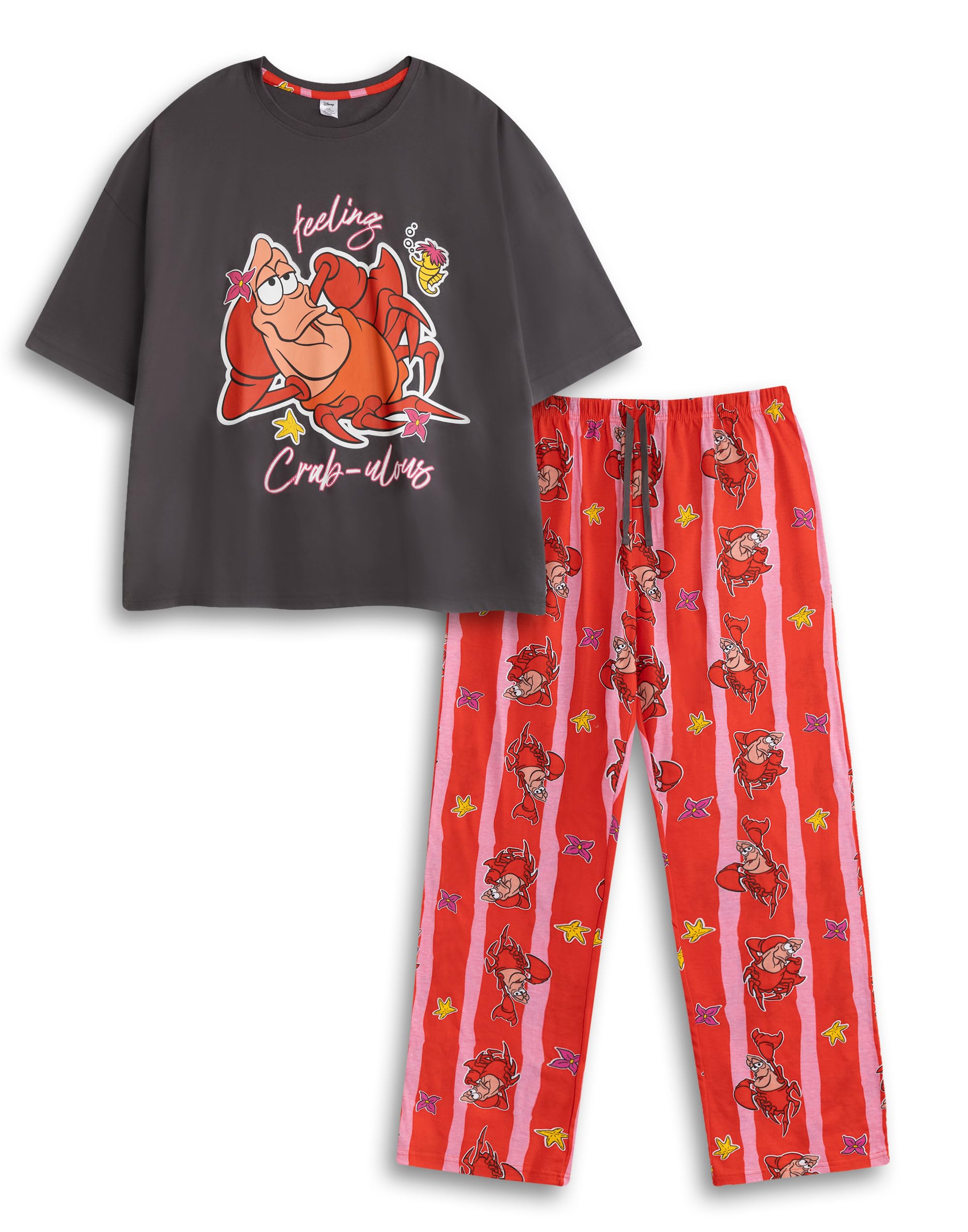 Disney (Medium) Short Sleeve Long Leg Pyjama Set (Womens Multicoloured) Red