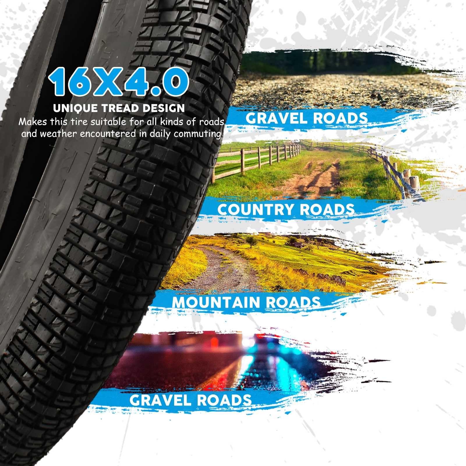 Amazon | 16x4.0 自転車用タイヤ 16 x 4.0 ファットタイヤ スチール