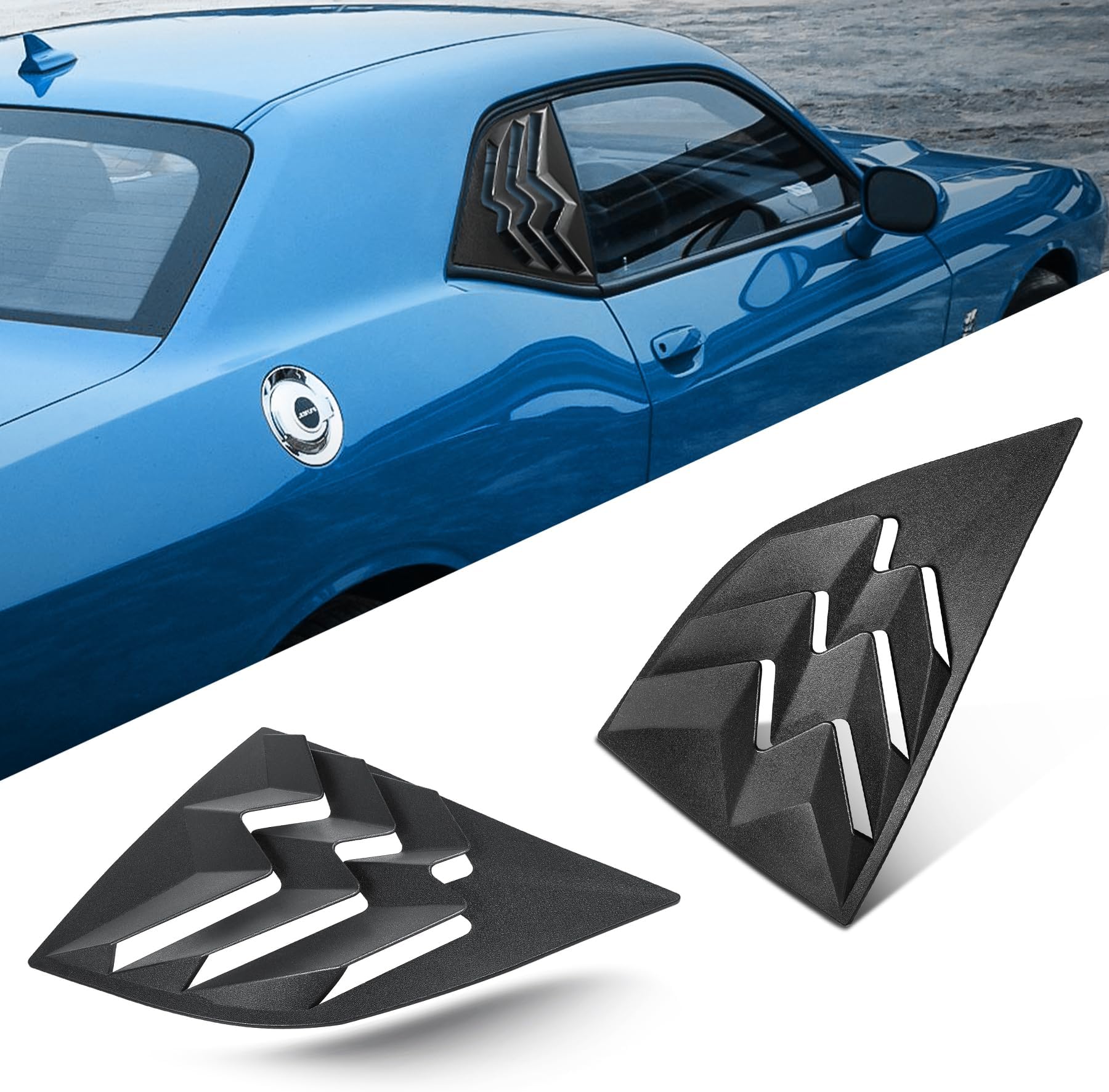 Challenger Louvers Side Window Louvers Air Vent Scoop Windshield Sunshade Cover Blinds in GT Lambo Racing Style ABS, Compatible with Dodge Challenger 2008-2023 (Matte Black)
