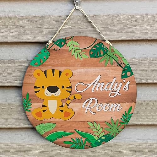 Vista 24 de Hyturtle Letrero personalizado de elefante, letrero personalizado de bosque, nombre del niño, letrero de puerta de niños, decoración de pared