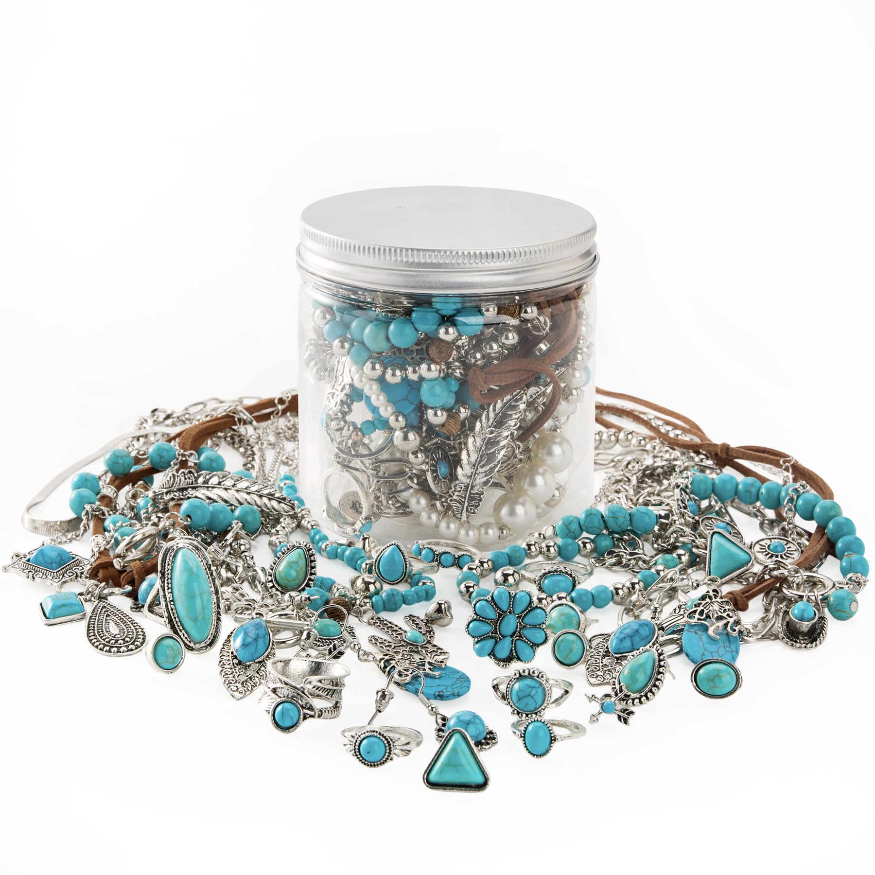 INSYOHO Mystery Jewelry Jar - Western Turquoise Jewelry Mystery Box for Women, Unique Boho Mixed Necklace Earrings Rings Bracelets Set, Anniversary Birthday Friendship Gift for Her