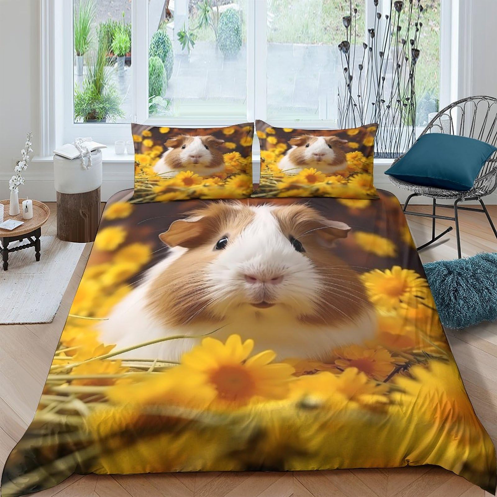Ctjqhvkz Style-7 3D Printed Sunflower Guinea Pig Fitted Sheet Microfiber Soft Non-Slip Bed Cover For Bedroom Guest Room Easy Care Single（135X200cm）