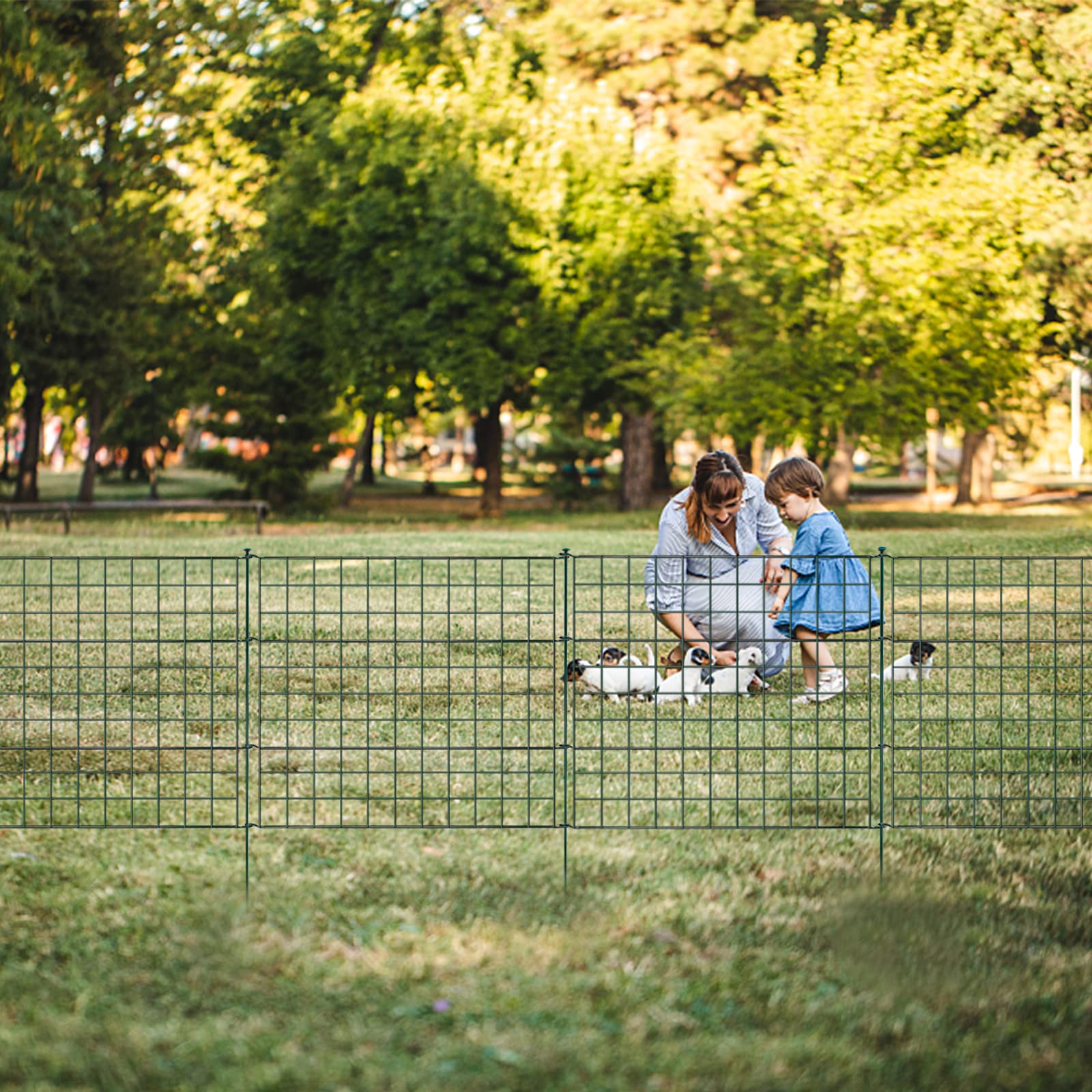 Herrselsam Set di 5 recinzioni da giardino in metallo con 11 elementi di recinzione, 5 elementi di recinzione e 6 barre di fissaggio, recinzione in metallo, lunghezza 3,75 m (dritto, verde)