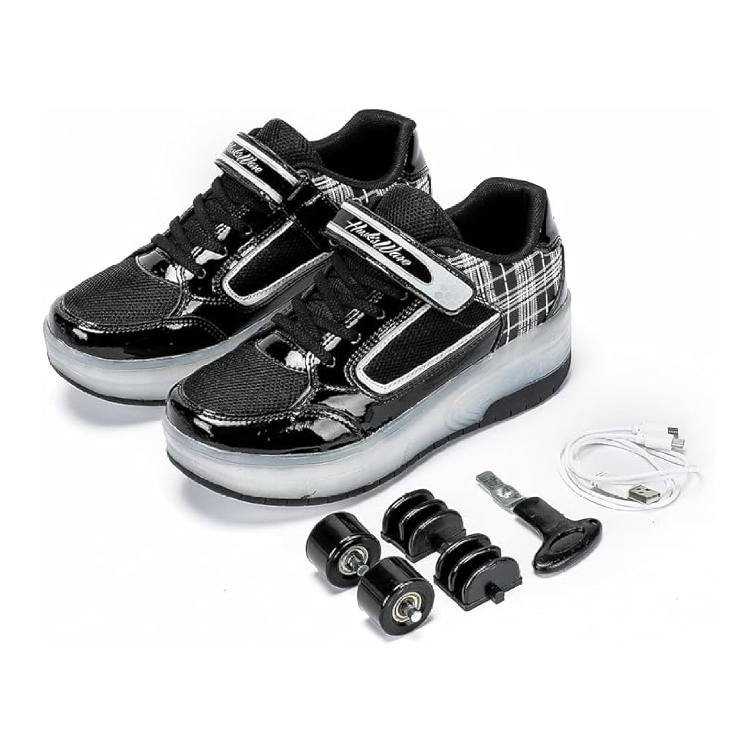 Ragazzi Ragazze Scarpe da Skateboard con 2 Ruote Automatiche, Pattini a rotelle per Bambini con Doppie Ruote, Scarpe da Fitness per Esterno Sneakers, Nero-Rosa, Nero-Bianco, 31-39 EU