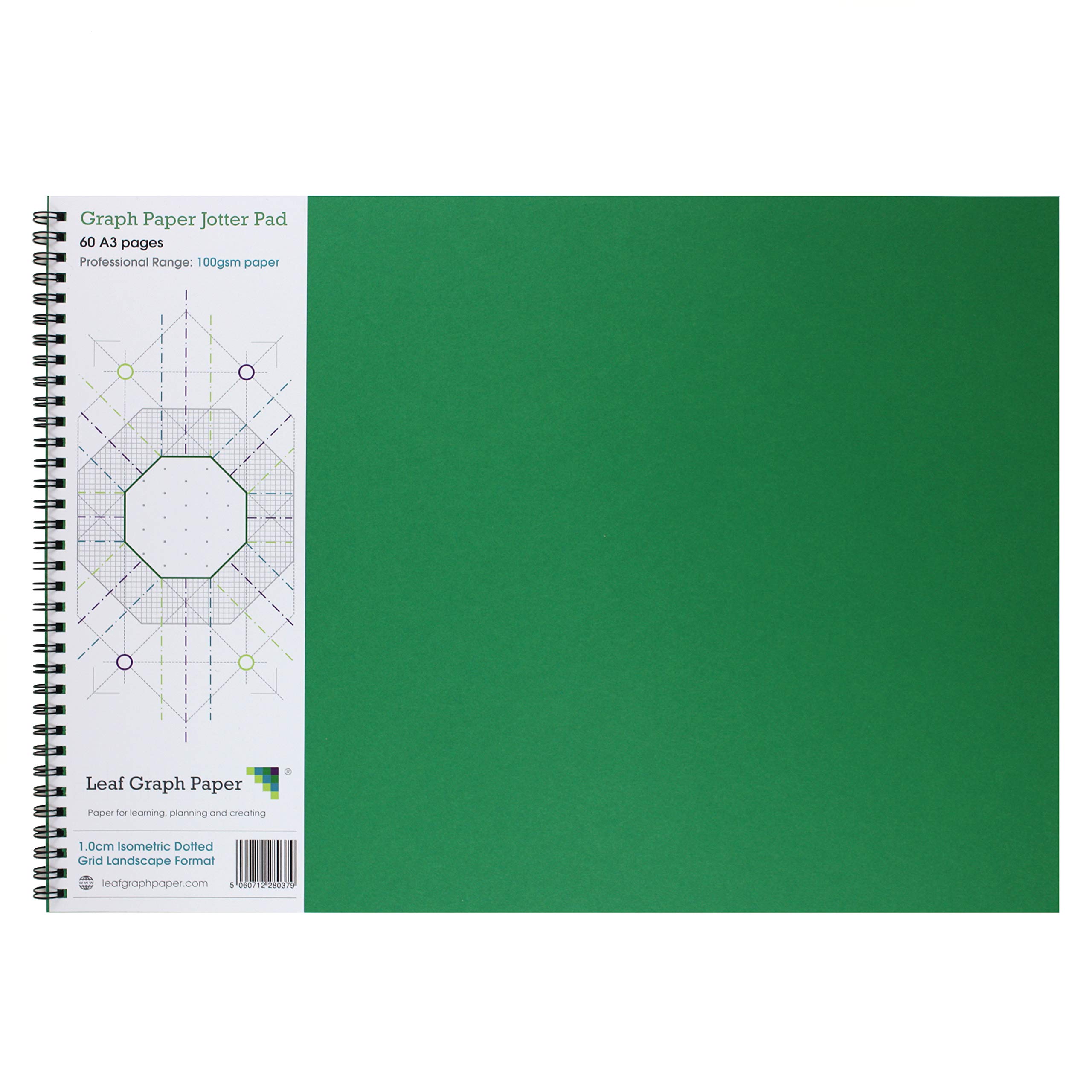 Leaf Graph A3 Isometric Dotted Grid Paper, 10mm (1cm) Spacing, 60-Page Wirebound Book for 3D Technical Drawing, Engineering and Sketching
