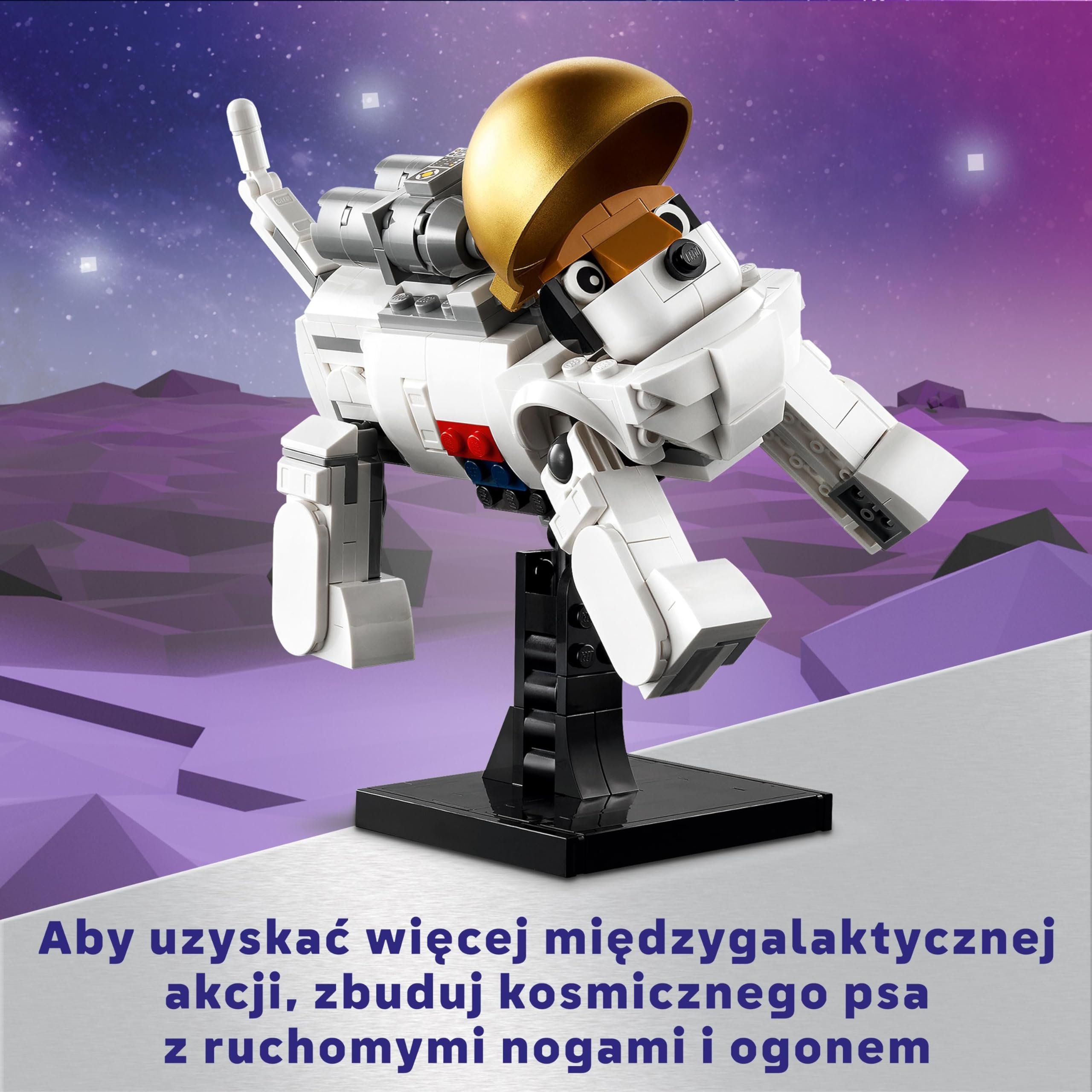 LEGO Creator 3 w 1 Astronauta 31152 | Zestaw klocków, figurka astronauty do przebudowy na psa lub statek kosmiczny, prezent dla dzieci od 9 lat, 647 elementów