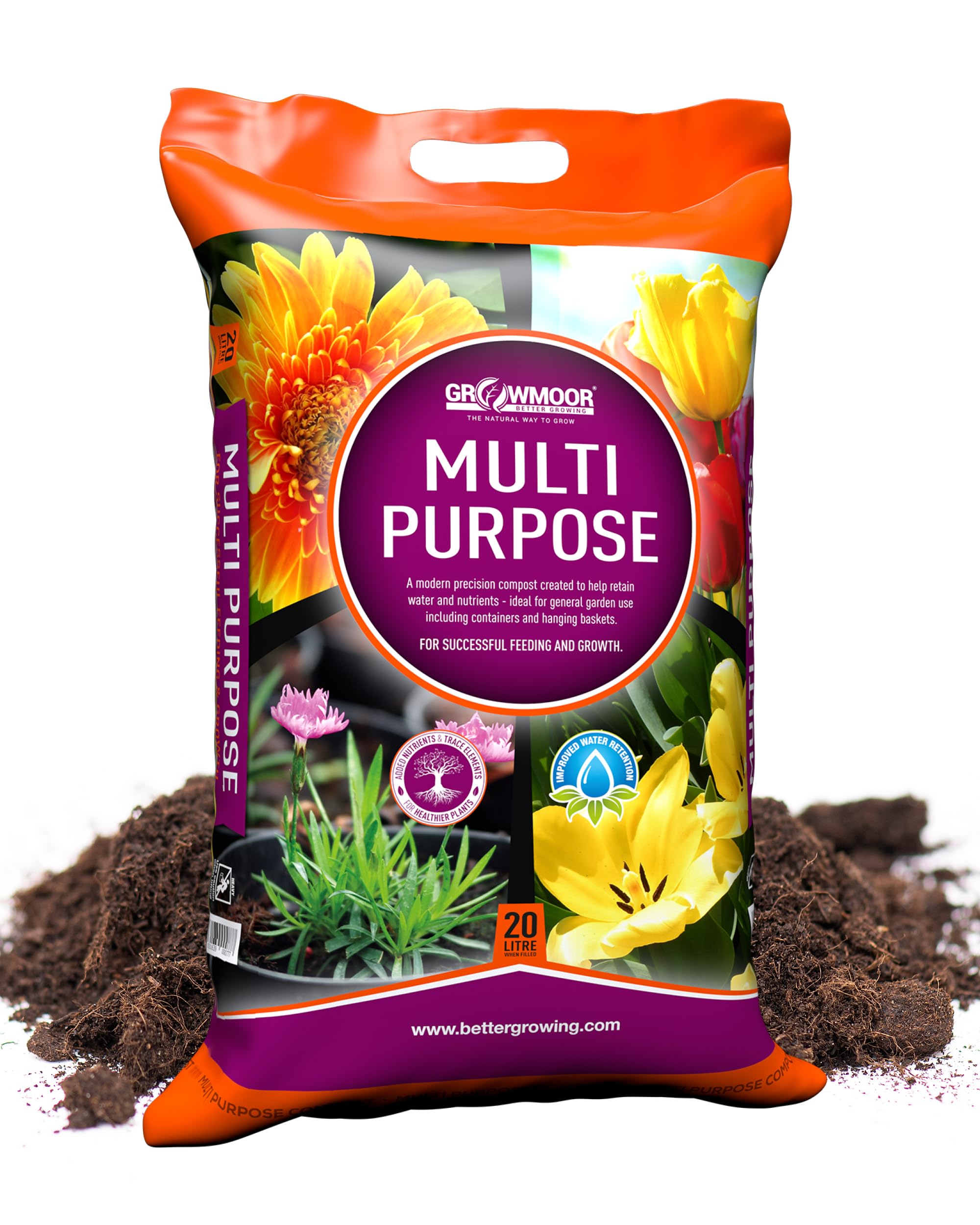 Growmoor Multi-Purpose Compost for Use All Around the Garden – Promotes Healthy Growth, Vibrant Flowers & Strong Roots – 20L
