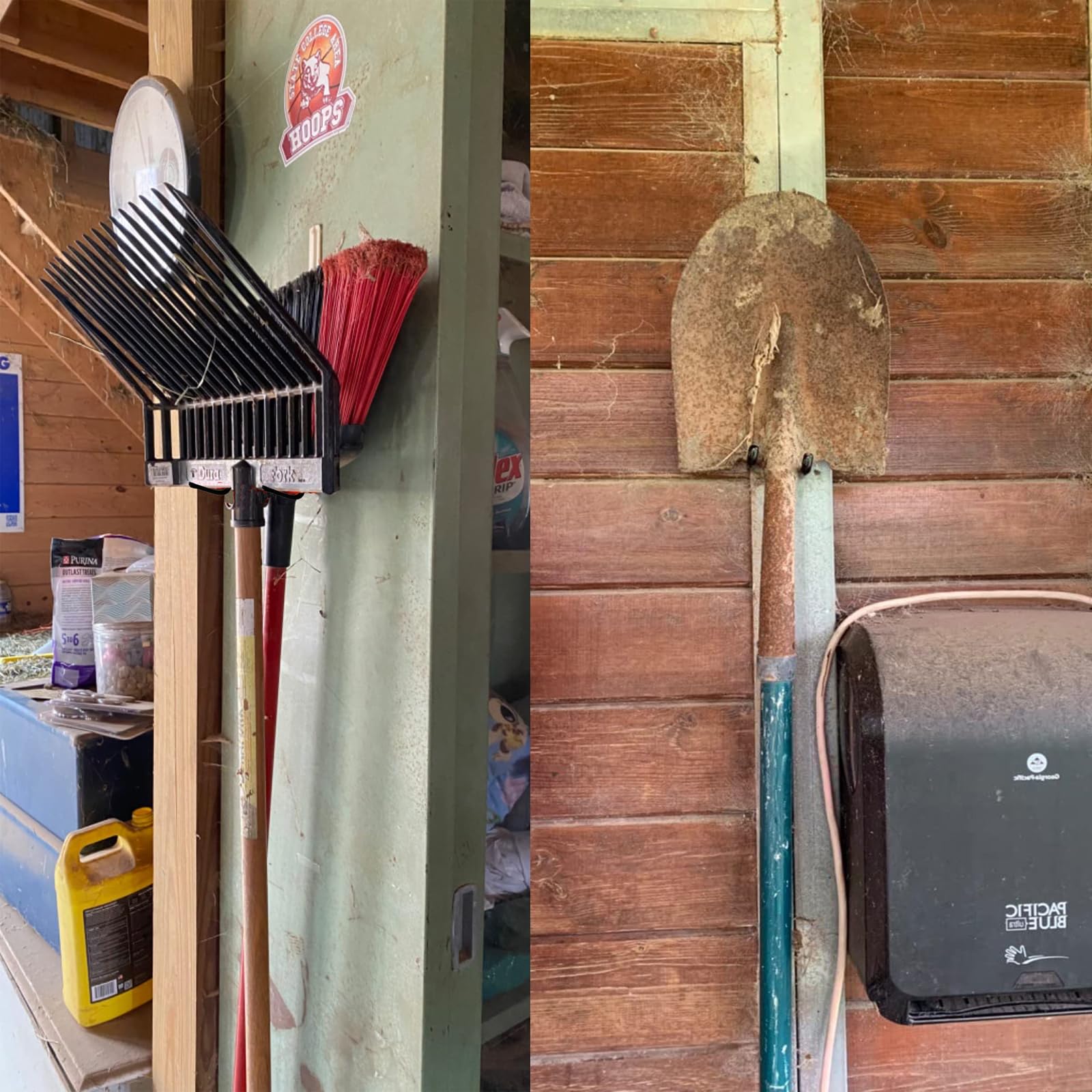 Lot de 2 crochets magnétiques de garage très résistants, crochets de rangement magnétiques utilitaires, cintre de garage et organisateur pour organiser les outils électriques, râteau, cordes, filet