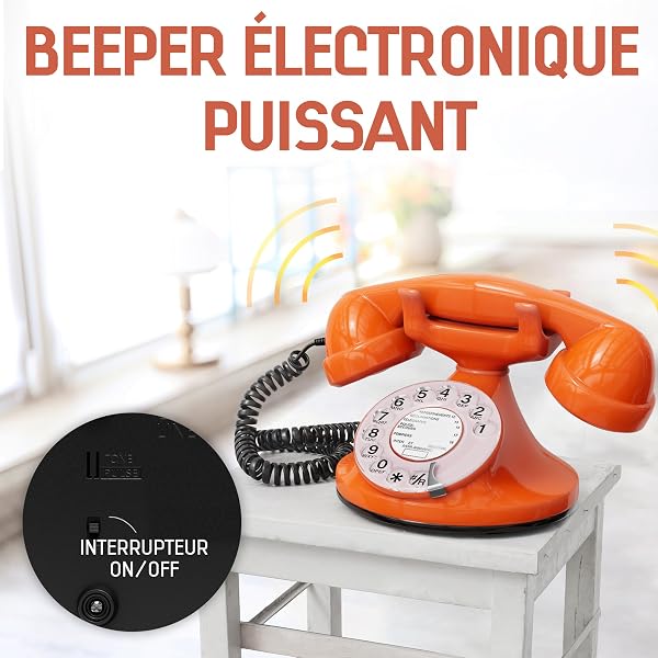 Opis Technology FunkyFon Cable : Téléphone rétro au Style des années 1920 avec Cadran Rotatif Orange - 4