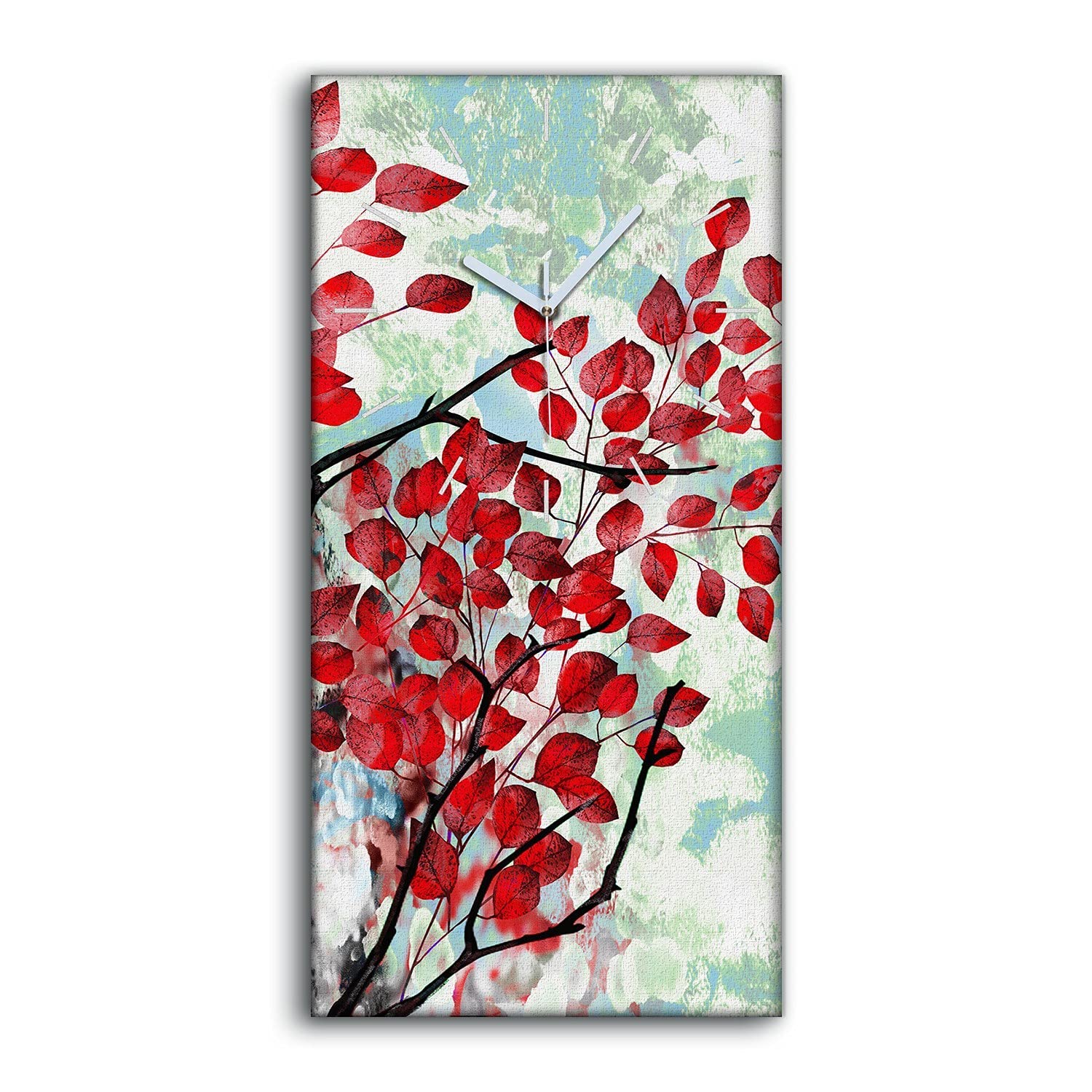 Horloge sur Toile Feuilles Colorées 30x60cm Grand Format Peinture d'Art Moderne Silencieuse Sans Tic-Tac