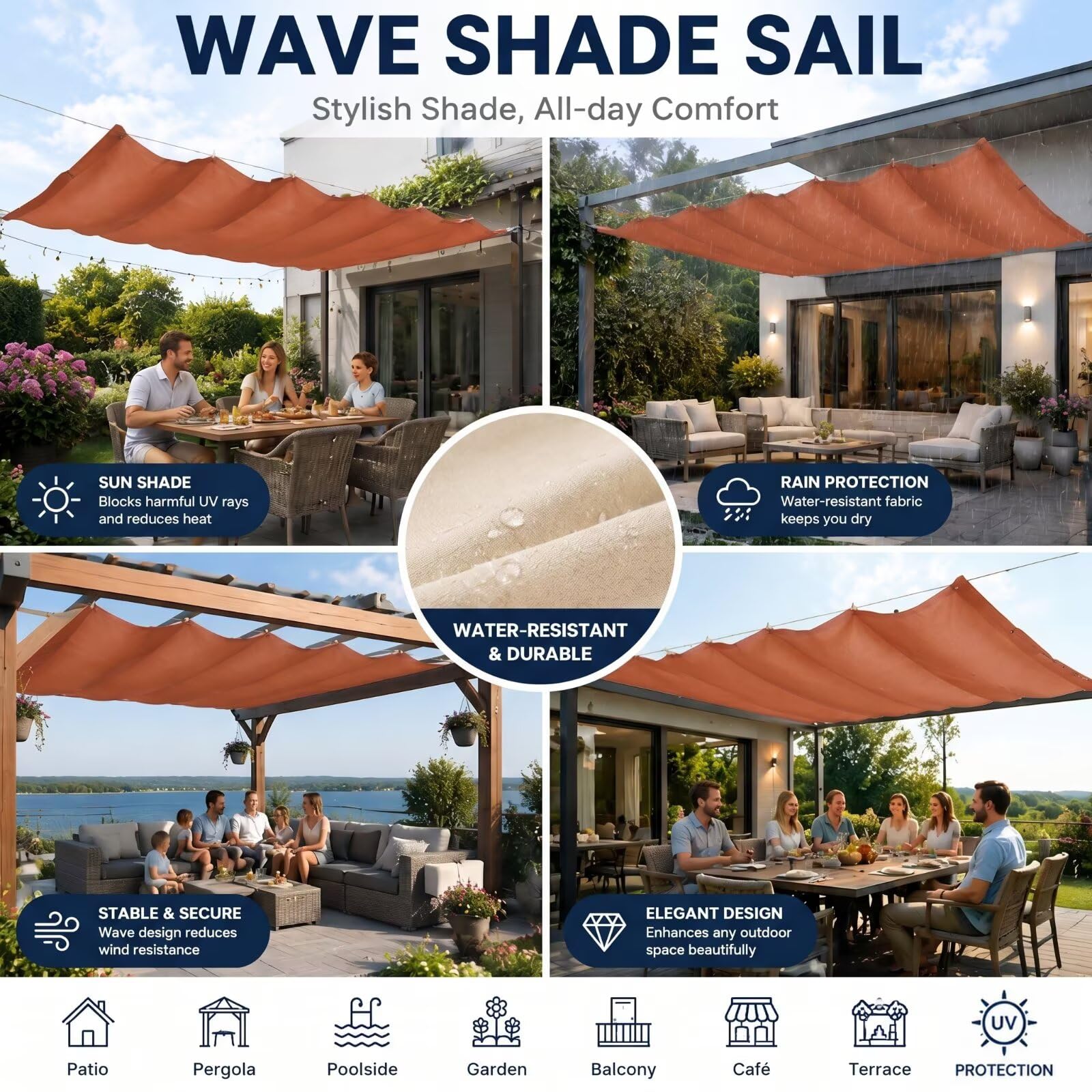Pergola Sonnensegel 200x300cm Ausziehbar Wasserdicht UV-Schutz 230g/㎡ | Premium 230g/m² Stoff. Wasserdichtes und UV-schützendes Sonnensegel für Pergola. Einfache Montage & flexibel ausziehbar
