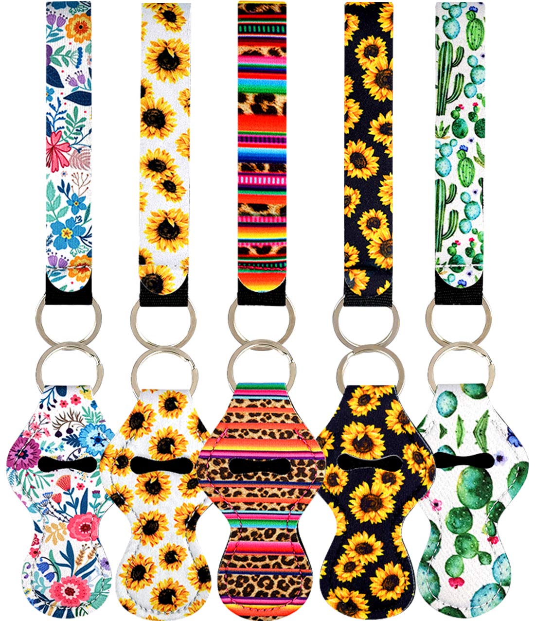 10pcs Neoprene Chapstick Holder Keychains, Vibrant Chapstick Sleeve Pouch Wristlet Lanyards Lip Balm Holders Lipstick Holder with Metal Ring (2)