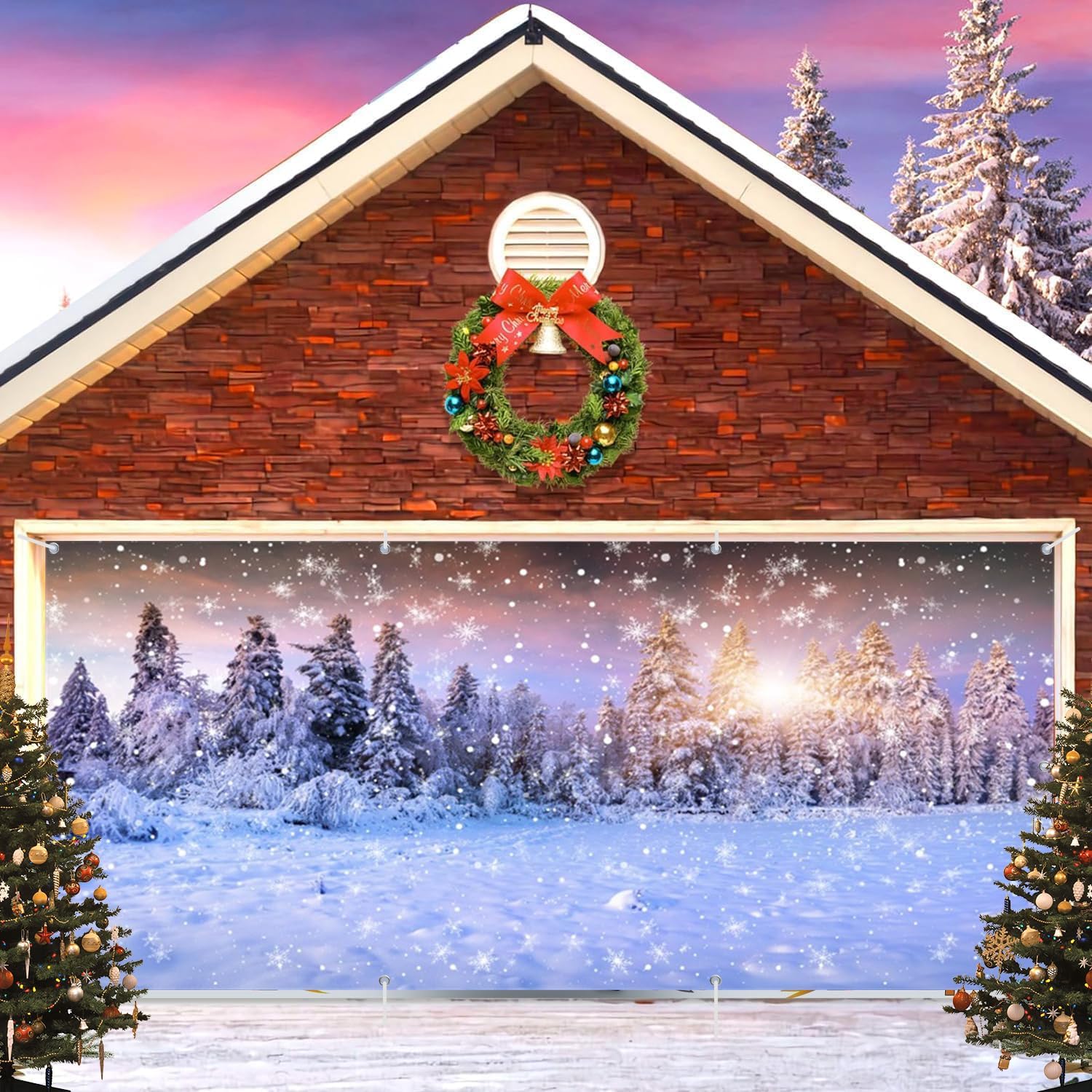 Winter Christmas Garage Door Cover Decorations Banner