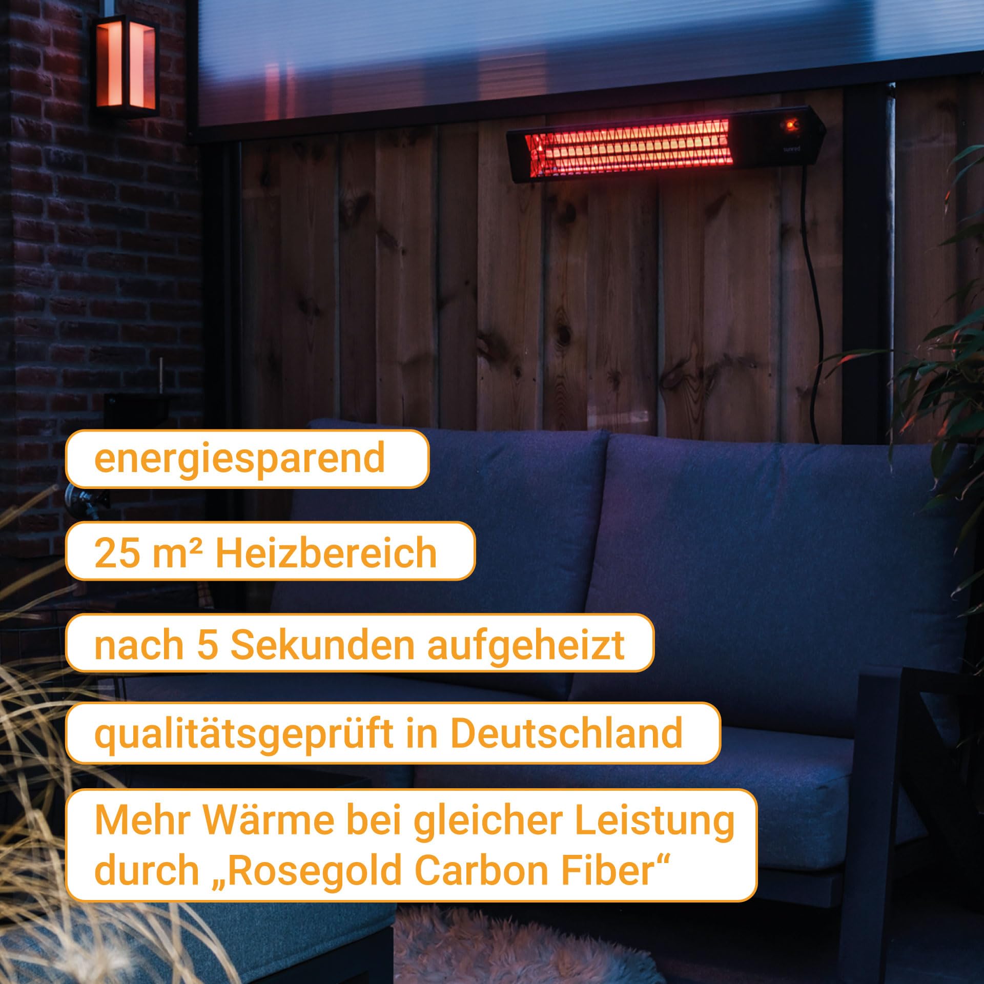 SUNRED Infrarot-Wandheizstrahler Triangle Dark Smart 2500 W Terasse mit Steuerung per W-LAN & App (iOS & Android) - 9 Heizstufen und Timer - Fernbedienung Terrassenheizstrahler außen Wandmontage