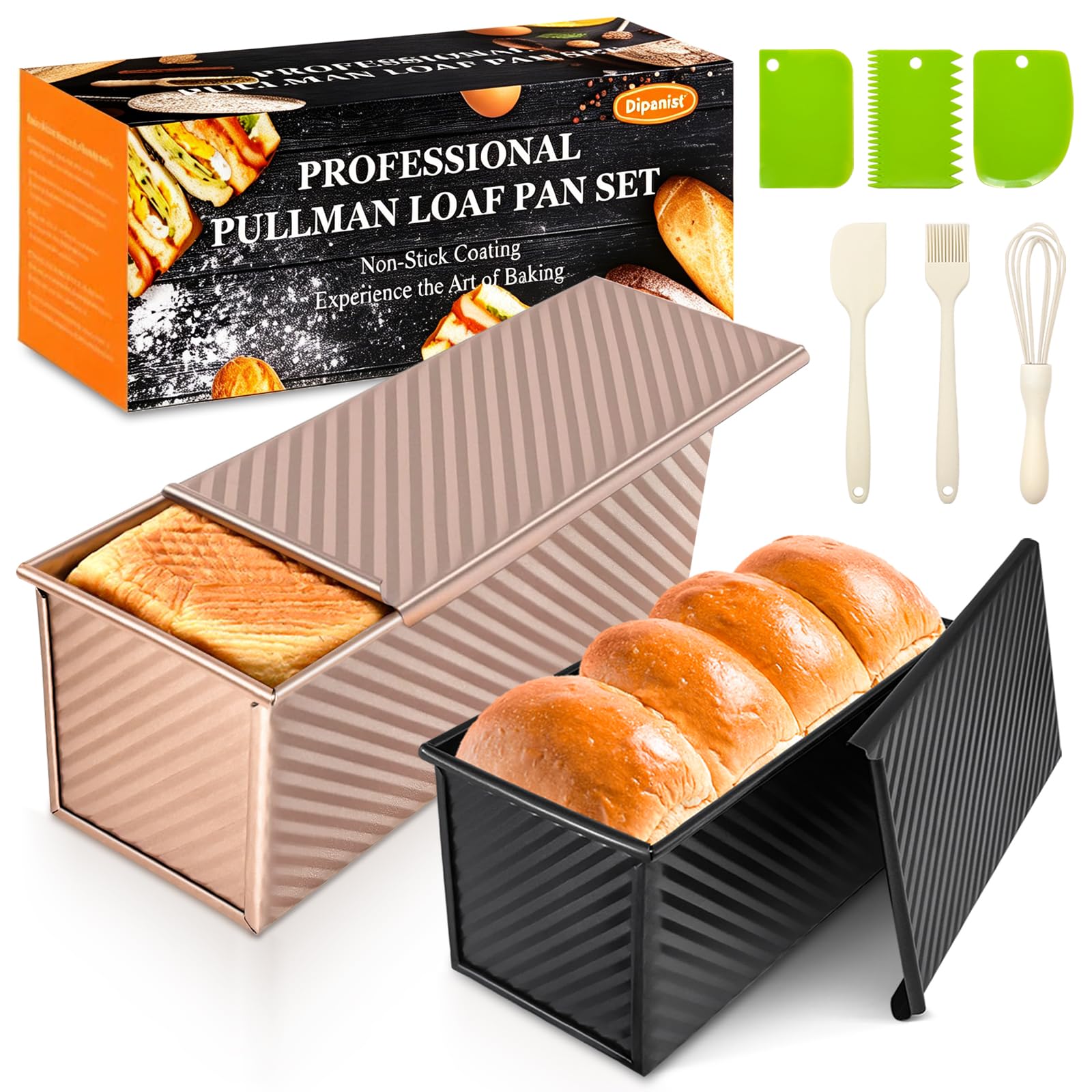 Dipanist 2-Pack Pullman Loaf Pans with Lids