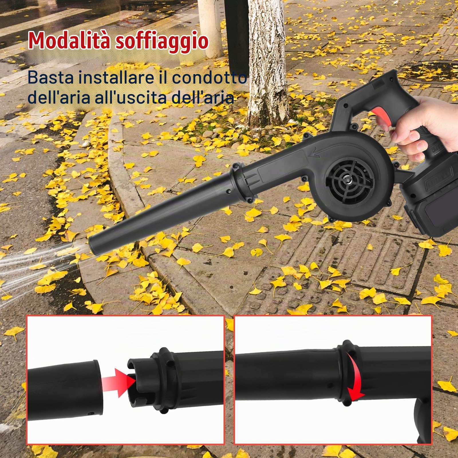 Soffiatore a Batteria, 2 in 1 Soffiatore Aspiratore Foglie Elettrico Soffione per Foglie Giardino a Batteria Aspirafoglie per la Cura del Prato/Auto/Angolo di Pulizia Della Polvere