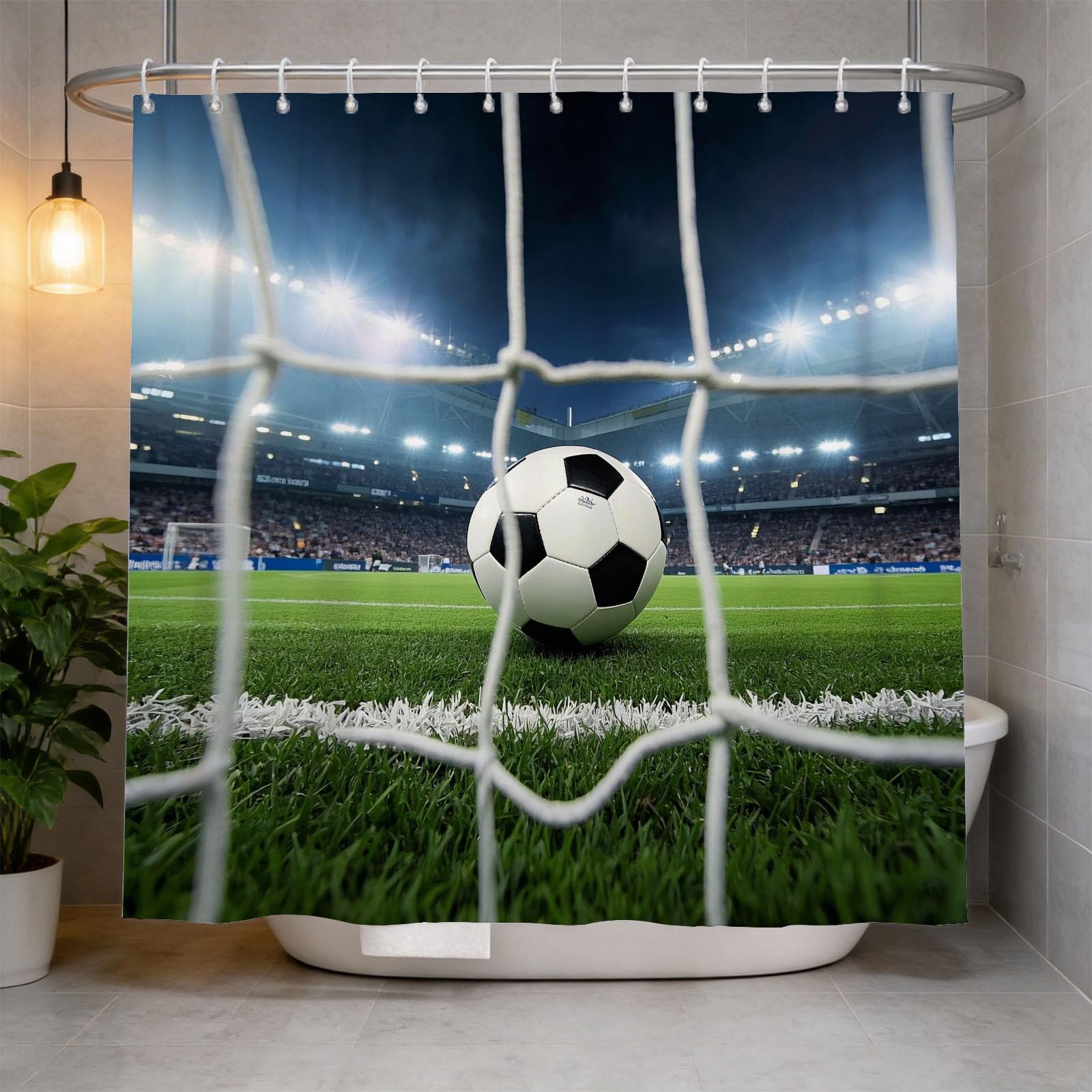 Hongduo 3D Football Shower Curtain for Stalls Bathtubs Soccer Field Bathroom Decor Shower Curtain Set Polyester Fabric Waterproof 200x200cm/79X79 Inch with Hooks