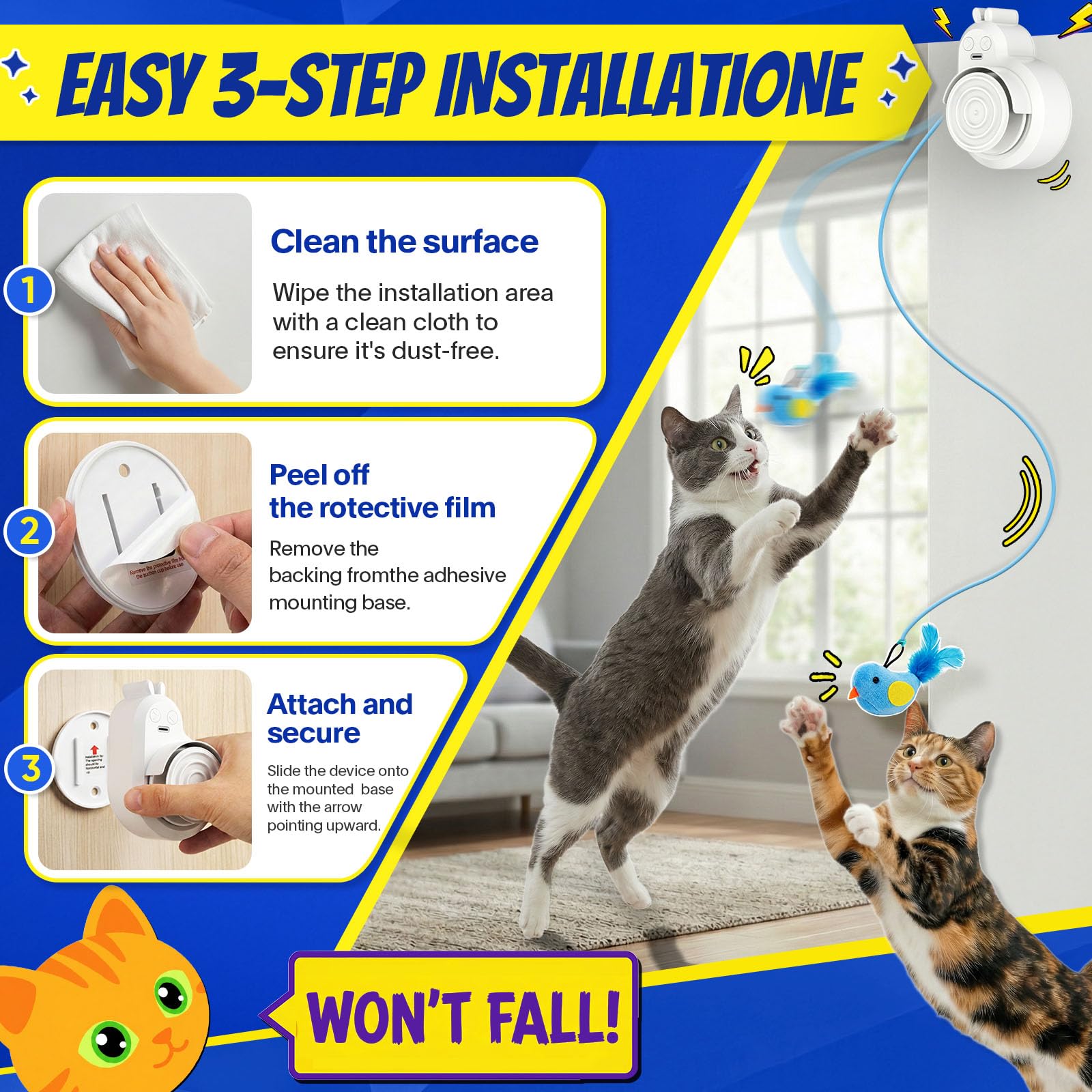 Interaktives Katzenspielzeug für Indoor-Katzen – Automatisches Flying Bird Feder & Maus Zauberstab Anreicherung Spielzeug, Freihändig Oder Handheld USB Wiederaufladbar Sichere Spieljagd Übung für