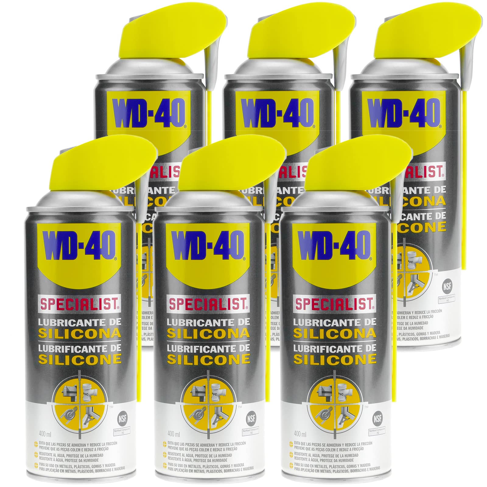 WD-40 Specialist - Lubricante de Silicona 400ml - Pack de 6 unidades + Guantes Originales de WD-40