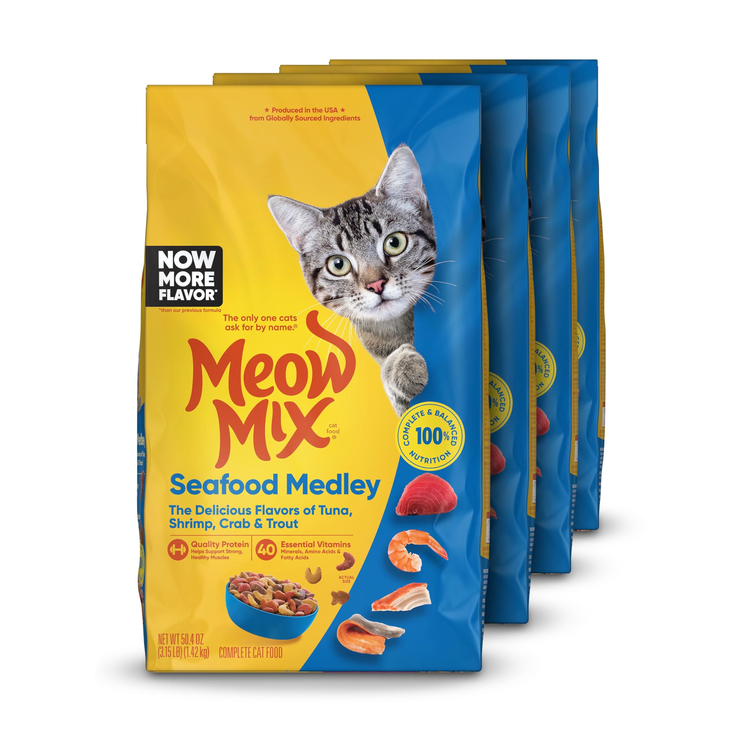 Seafood Medley Dry Cat Food, 3.15 Pound Bag (Pack of 4)