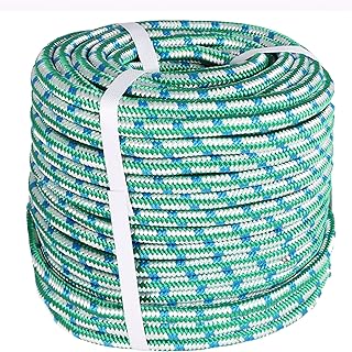 HOSTIC 16 Strand Braid Polyester Rope Pulling Rope Arborist Rigging Multipurpose Bull Rigging 1/2 Inch x 150 Feet Green White Blue