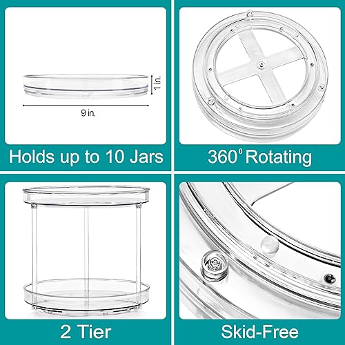 Miniatura 2 de Sorbus Organizador Lazy Susan transparente de 9 pulgadas de 2 niveles  Lazy Susan para organización de refrigerador  Tocadiscos giratorios Lazy