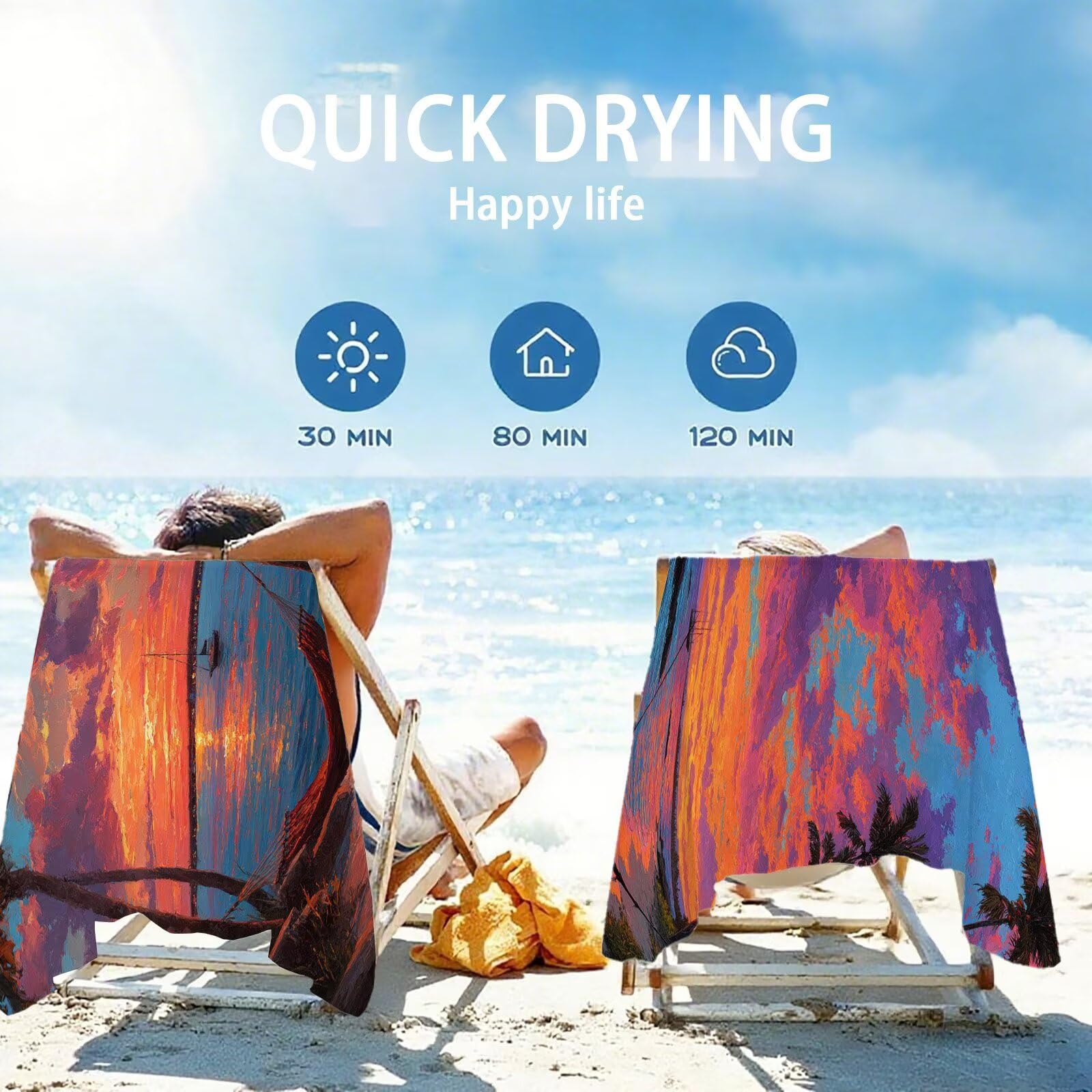 Mikrofaser Strandtuch 100x200cm, Sonnenuntergang Strandtuch Sommer Saunahandtuc 2 Stück Stranddecke Sandfrei, Schnell Trocknendes, Saugfahiges Strandmatte für Reise Urlaub Schwimmen Camping OC-577