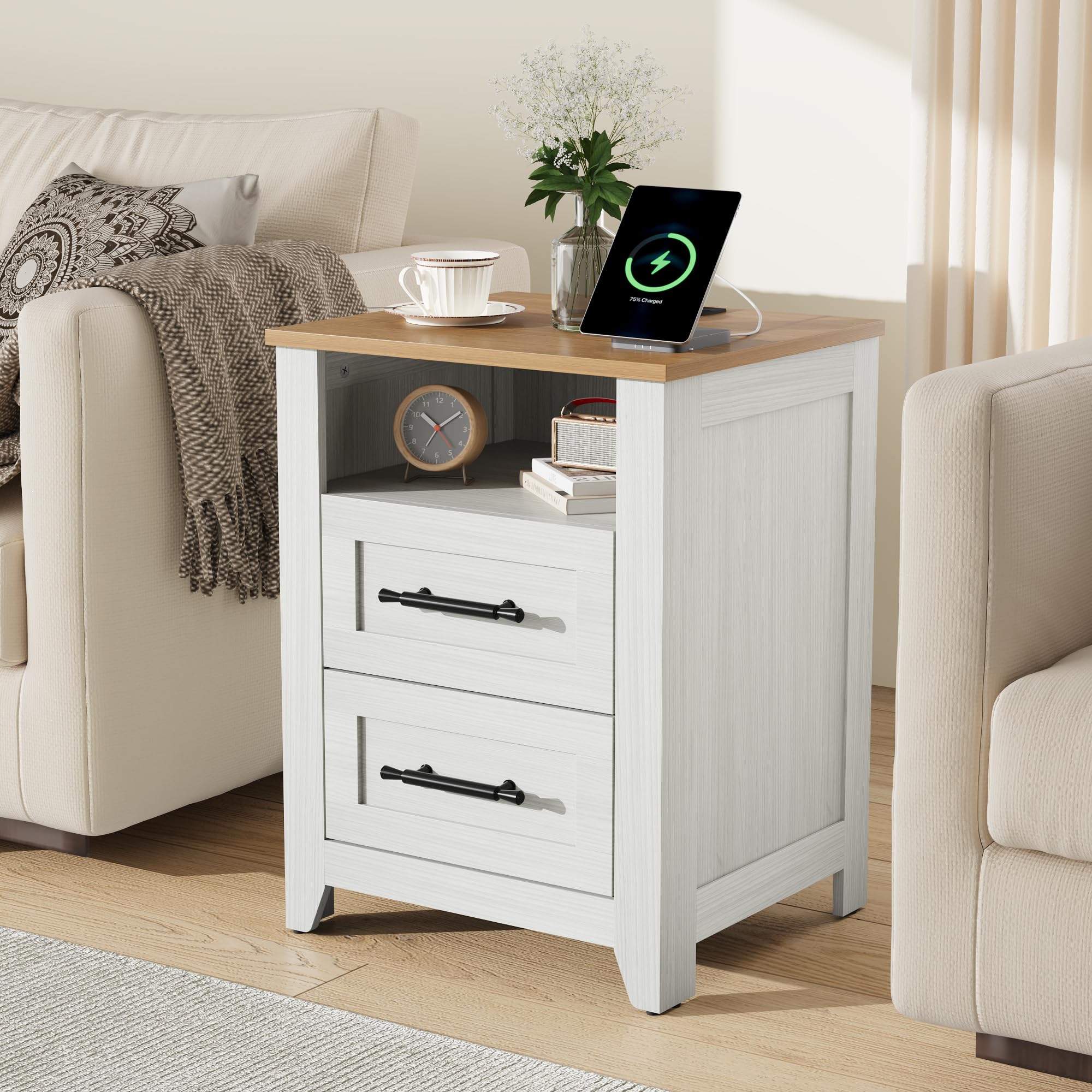 Amazon.com: Garvee Farmhouse Nightstand Set of 2 with 2 Drawers
