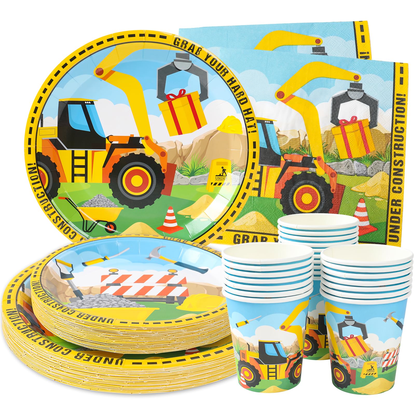Construction Birthday Party Supplies (Serves 24) Dinner Plates, Dessert Plates, Cups, Napkins. Construction Party Decorations for Baby Showers, Kids, Boys, Girls and More, HPS-PS00001