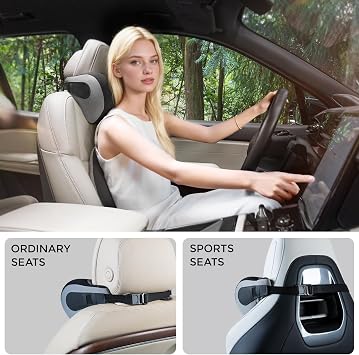 BEBAS Ergonomic Car Headrest Pillow, Memory Foam Neck Support, BlackGray