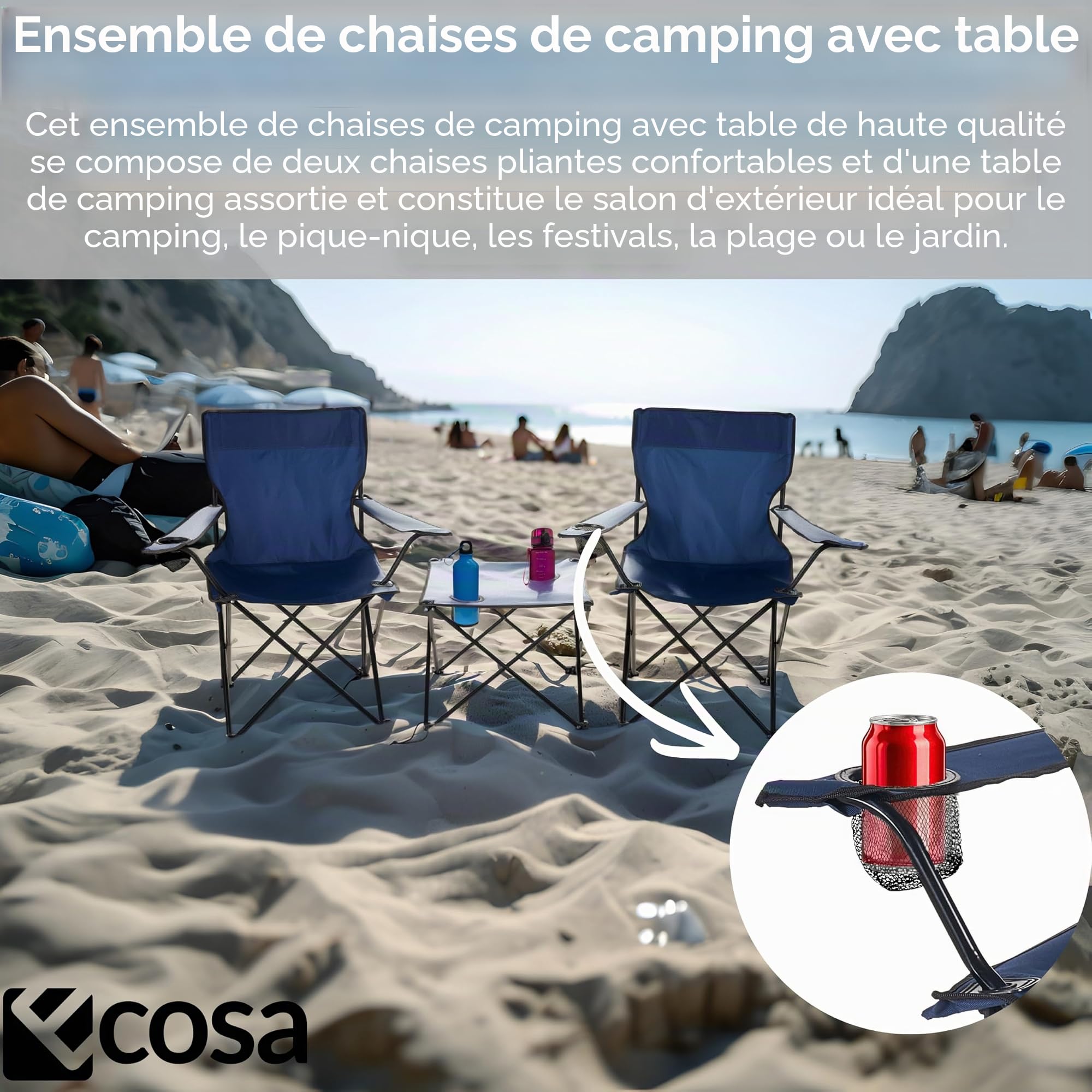 ecosa® Lot de 2 chaises de camping avec table - 2 chaises pliantes et table de camping pliables - Meubles de camping d'extérieur portables avec sac de transport - Jusqu'à 150 kg - Pour camping, jardin