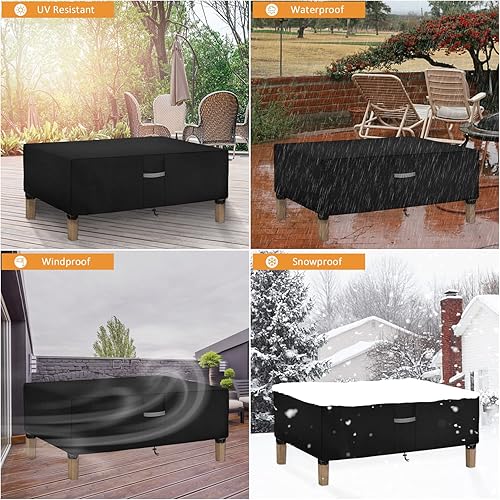 Miniatura 7 de Fundas resistentes para mesa de café para patio, impermeables, rectangulares, para exteriores, anti-UV, 600D, tela Oxford, con ventilación de aire