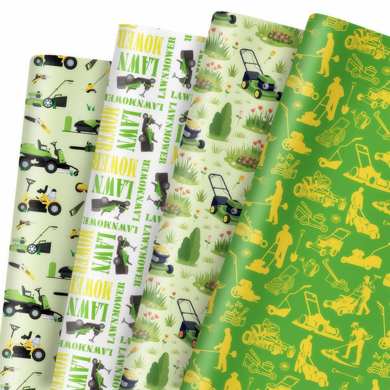 GleeWrap Gardening Wrapping Paper, Lawn Mower & Garden Tool Gift Wrap for Dad, Men Birthday, Father’s Day & Garden Lovers, 12 Sheets 50x70cm