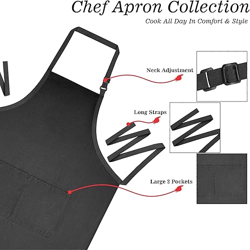 Miniatura 5 de BEAUTICONE Delantal de chef  Polialgodón profesional  para cocina, barbacoa y parrilla  Delantal de babero  camarero  carnicero con bolsillos