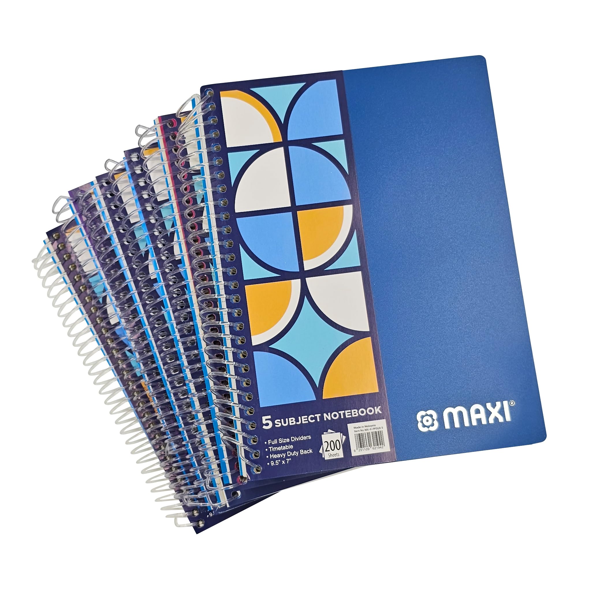 Maxi Spiral Polypropylene 5 Subject Notebook 9.5 Inches X 17.8 cm 200 Sheets, Assorted, 9 Ppsub1
