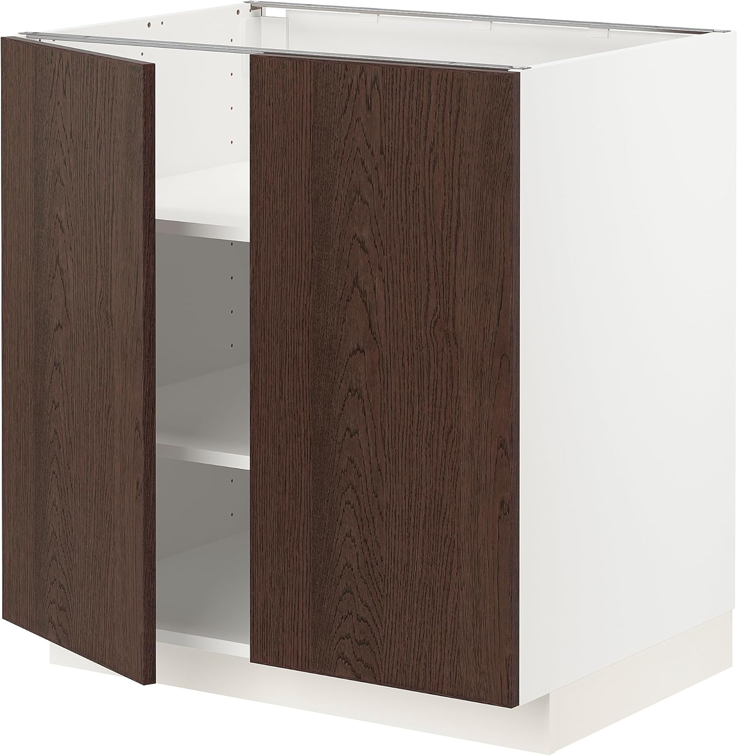 METOD base cabinet with shelves/2 doors, 80x60 cm, white/Sinarp brown