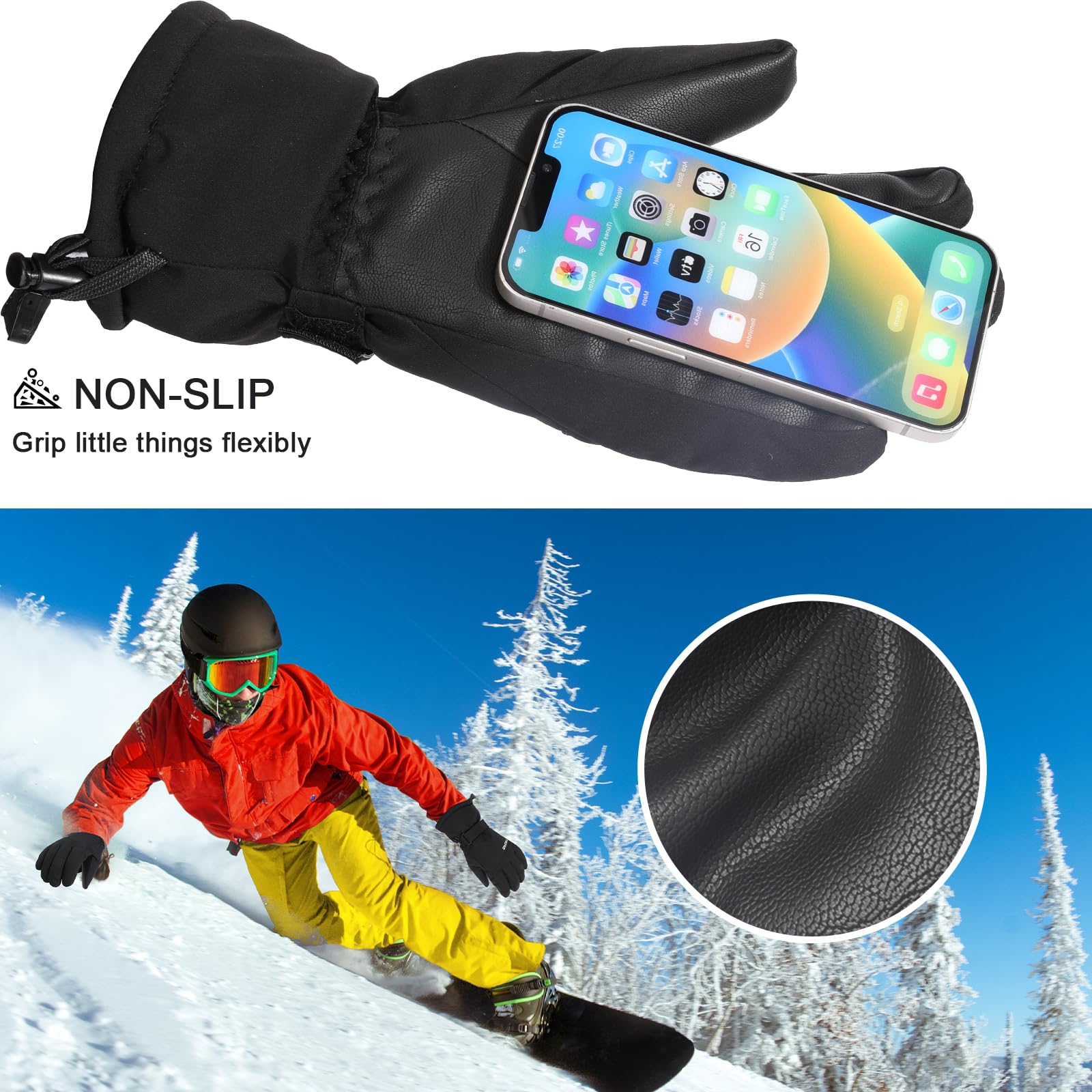 QKURT Skihandschoenen, winter, warm, winddicht, voor