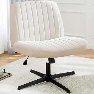 DUMOS Silla de Oficina sin reposabrazos, Transpirable y cómoda Silla de Malla, con cojín de Asiento ampliado, Silla Cruzada, Adecuada para oficinas, dormitorios y Salas de Estar (Blanco)