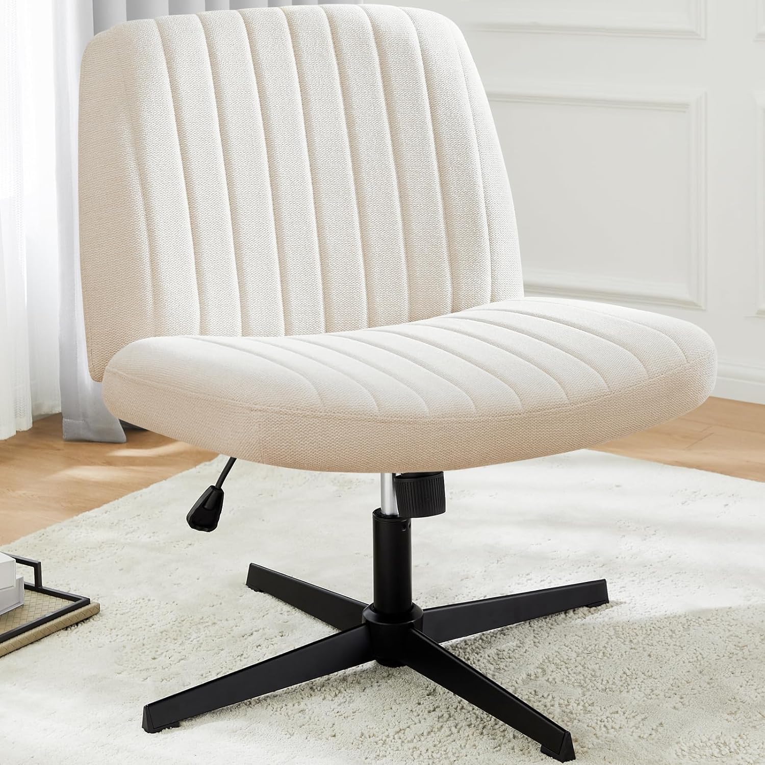 DUMOS Silla de Oficina sin reposabrazos, Transpirable y cómoda Silla de Malla, con cojín de Asiento ampliado, Silla Cruzada, Adecuada para oficinas, dormitorios y Salas de Estar (Blanco)